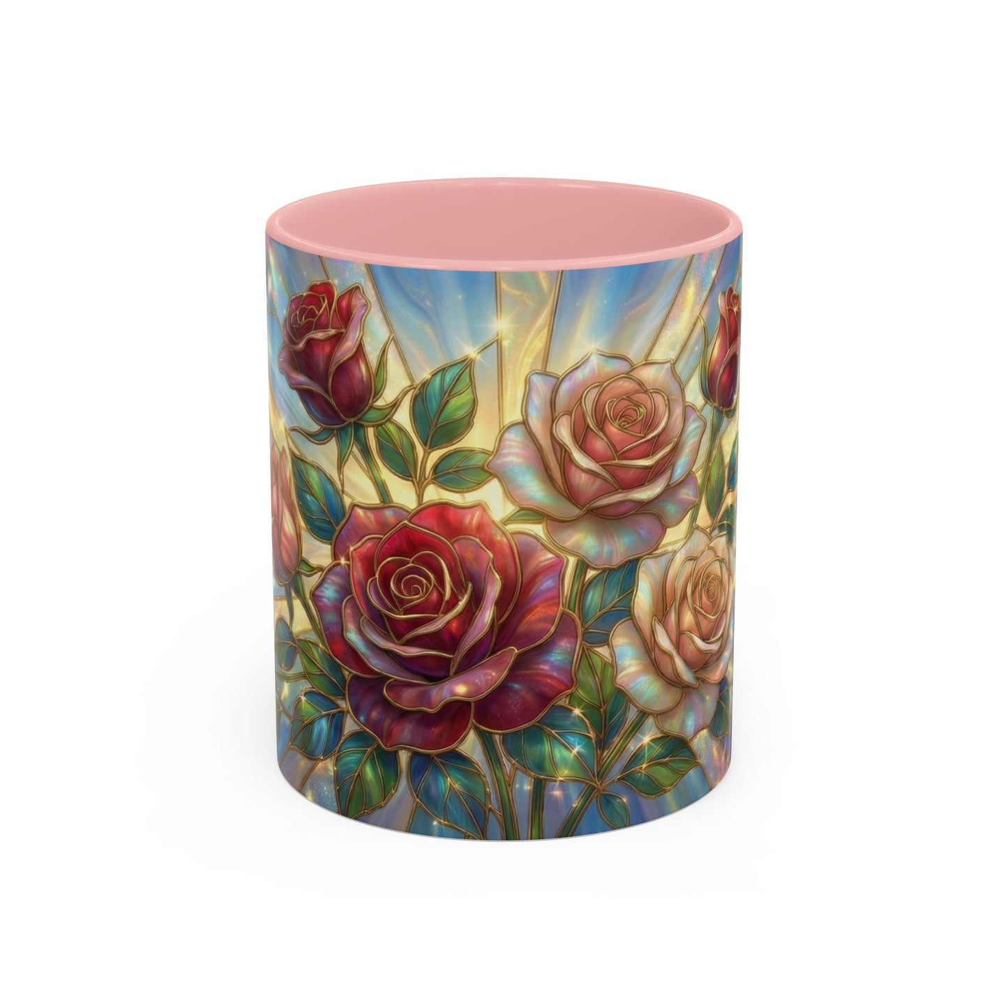 Stained Glass Rose Mug, Floral Art Coffee Cup, Elegant Rose Flower Mug, Blue Gold Glass Style Design, Romantic Gift For Her Decor