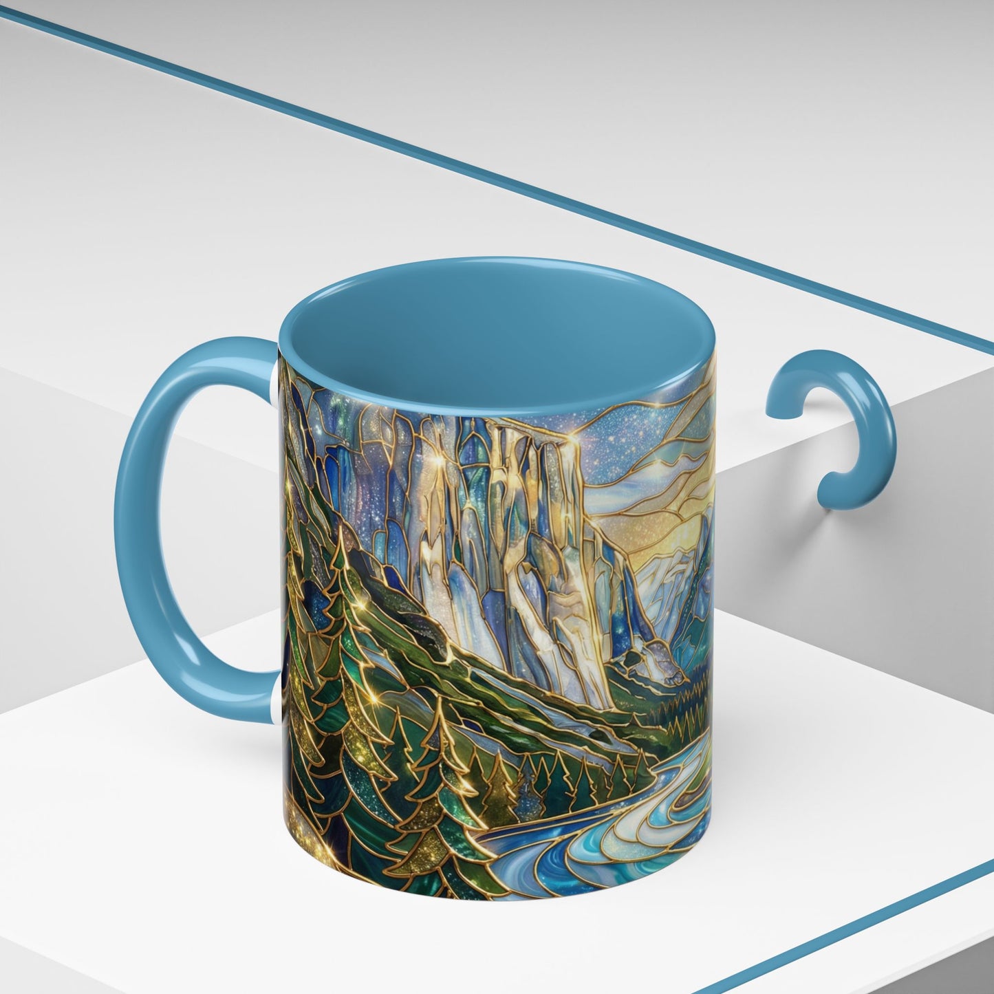 Stained Glass Yosemite Mug, Yosemite Mountain Coffee Cup, Waterfall Landscape Art Mug, Scenic Nature Mug, Yosemite Gift, Outdoor Lover Gift