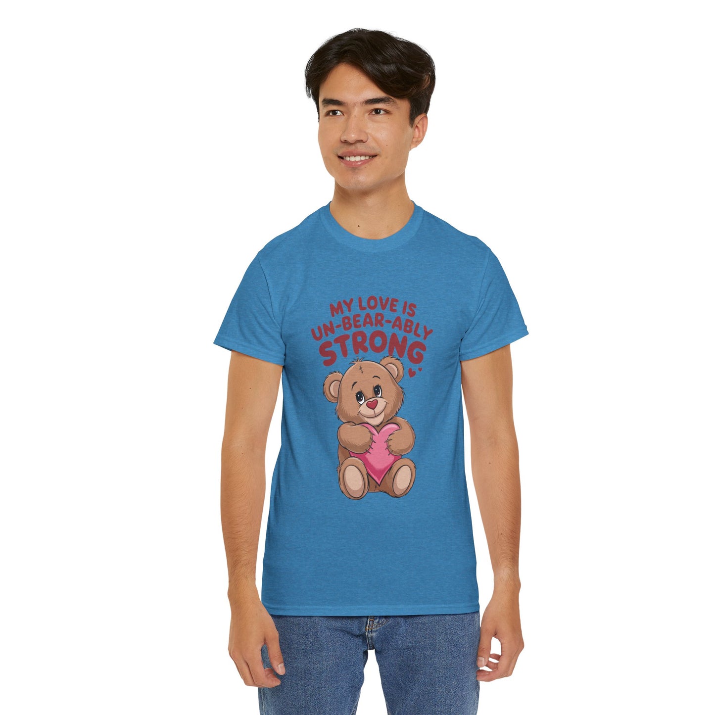 Un-Bear-ably Strong Valentine Shirt, Teddy Bear Heart Tee, Cute Love Graphic T-Shirt, Valentines Gift, Romantic Couple Top, Gift For Her