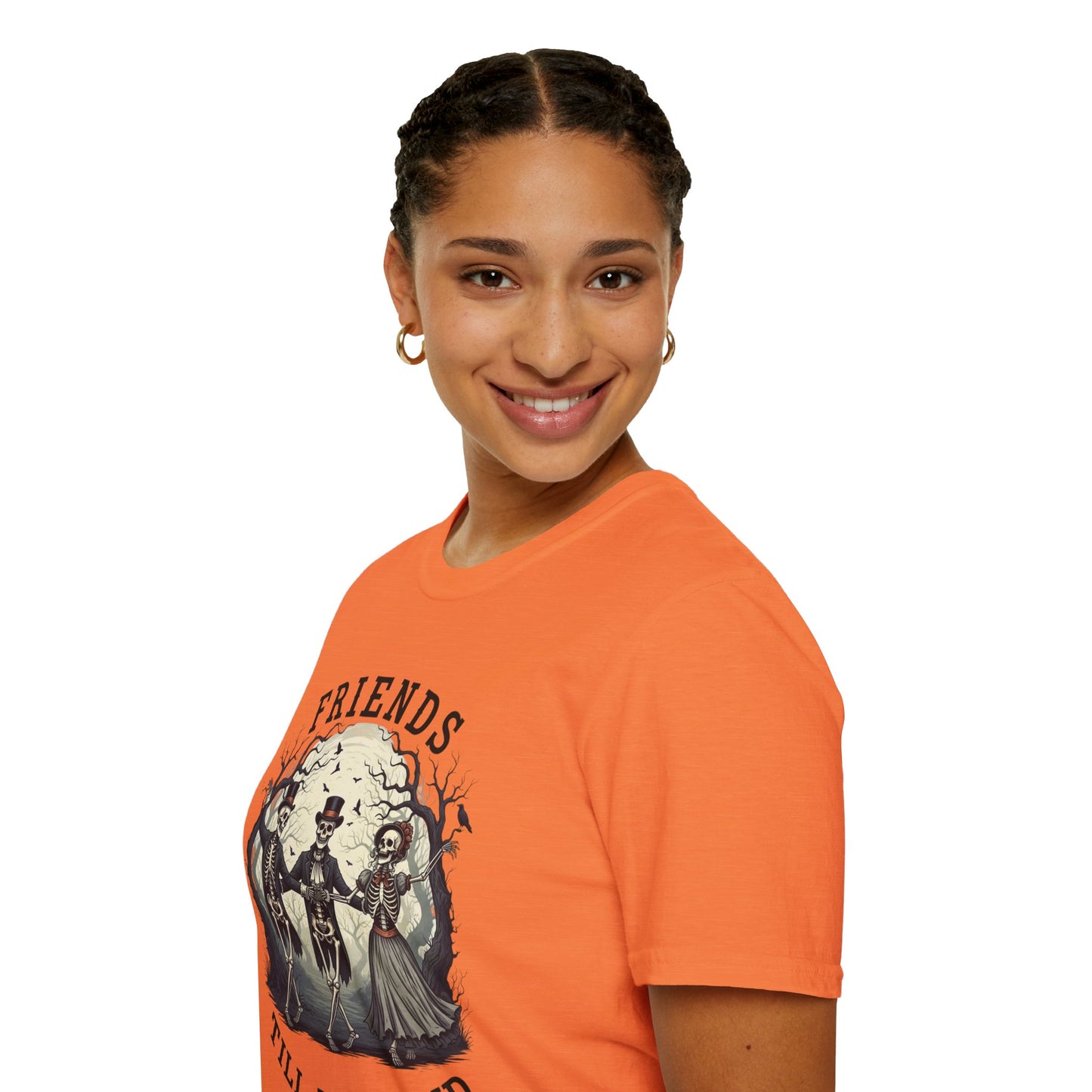 Friends Till The End Skeleton Tee | Dancing Skeleton Friends Shirt | Halloween Gothic BFF Gift | Unisex Heather Grey Graphic T-Shirt
