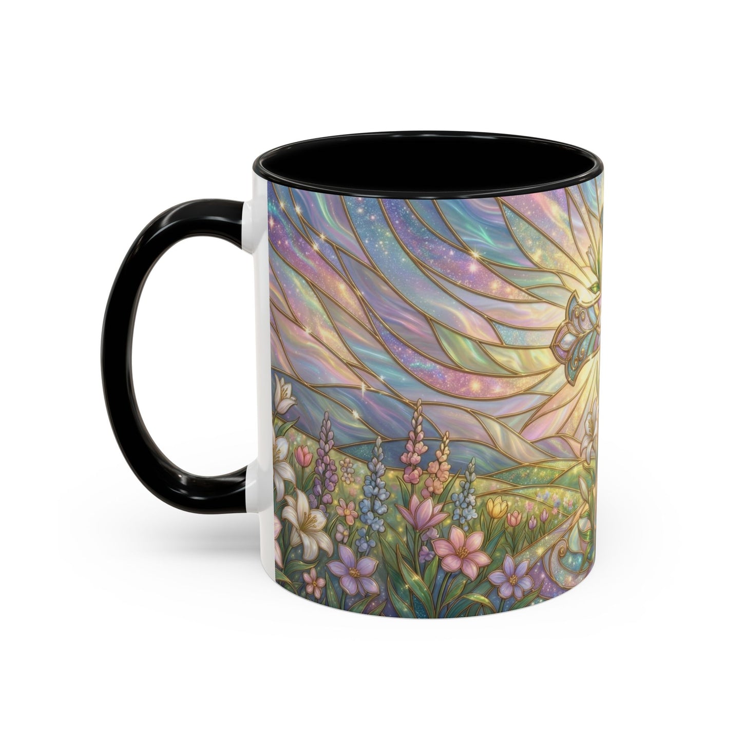 Stained Glass Cross Mug, Easter Lily Coffee Cup, Christian Religious Gift, Pastel Floral Faith Mug, Spring Believer Cup, Baptism Present