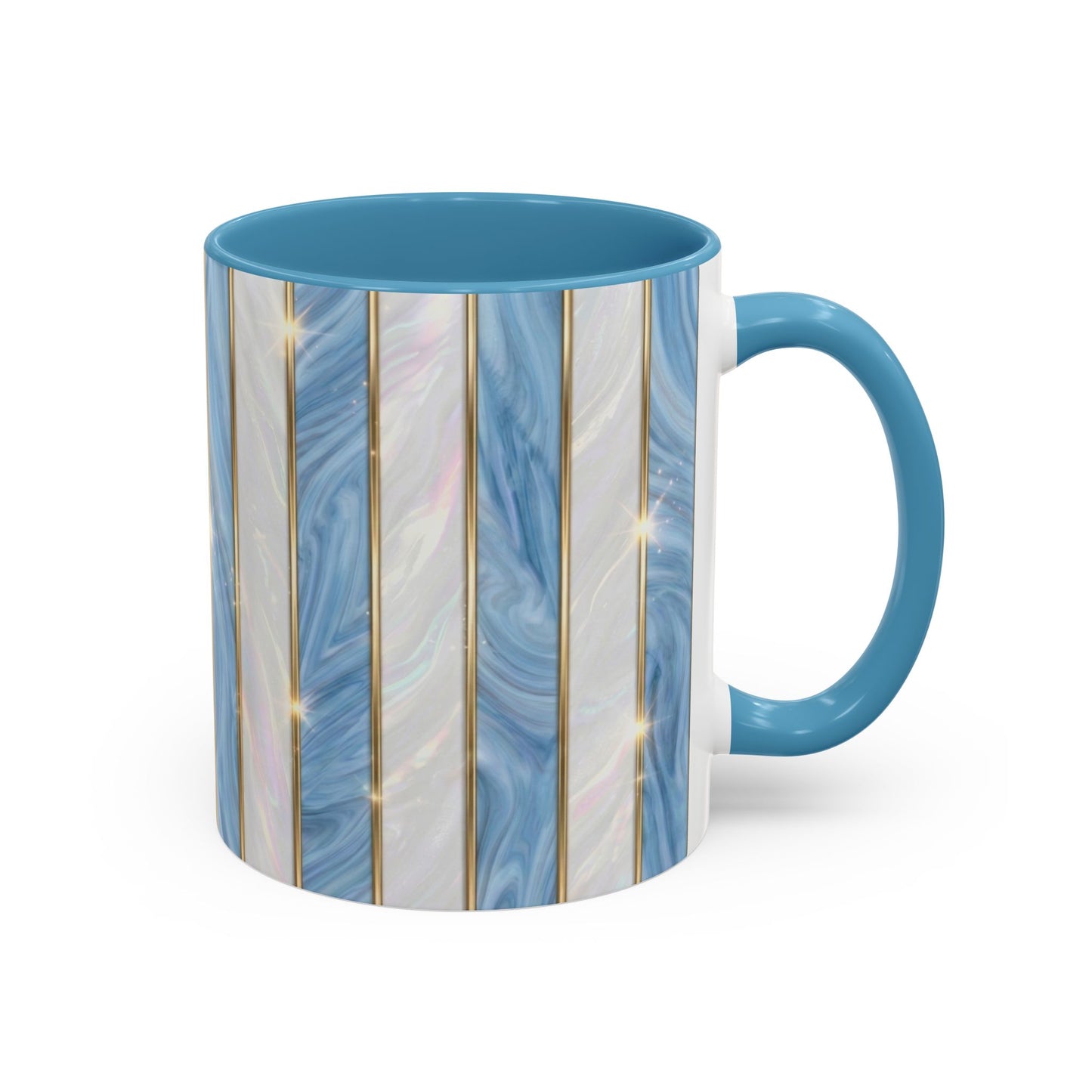 Faux Stained Glass Mug, Blue Pearlescent Coffee Cup, Art Deco Stained Glass Decor, Elegant Gold Stripe Teacup, Unique Art Gift For Her