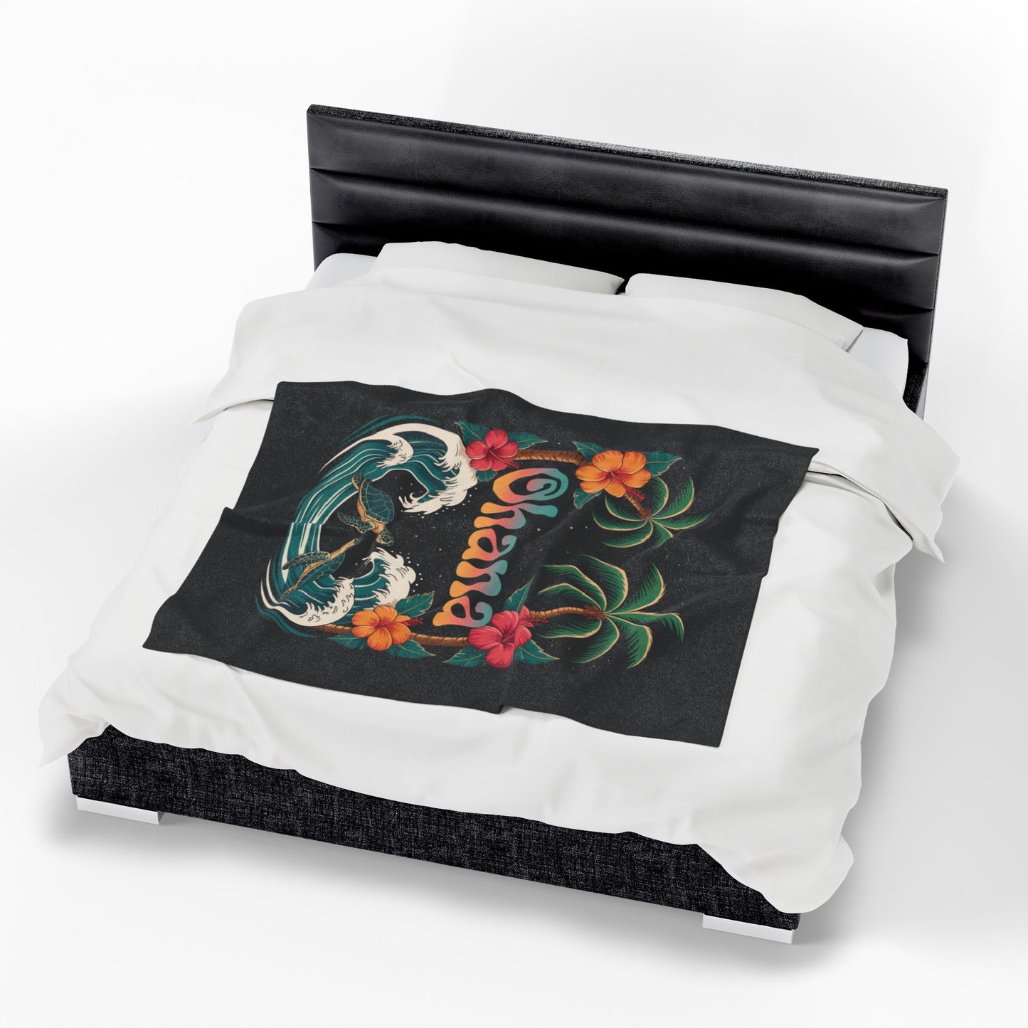 Ohana Hawaiian Turtle Blanket - Tropical Beach Throw with Palm Trees & Hibiscus - Cozy Coastal Decor Gift - Soft Summer Bed Blanket