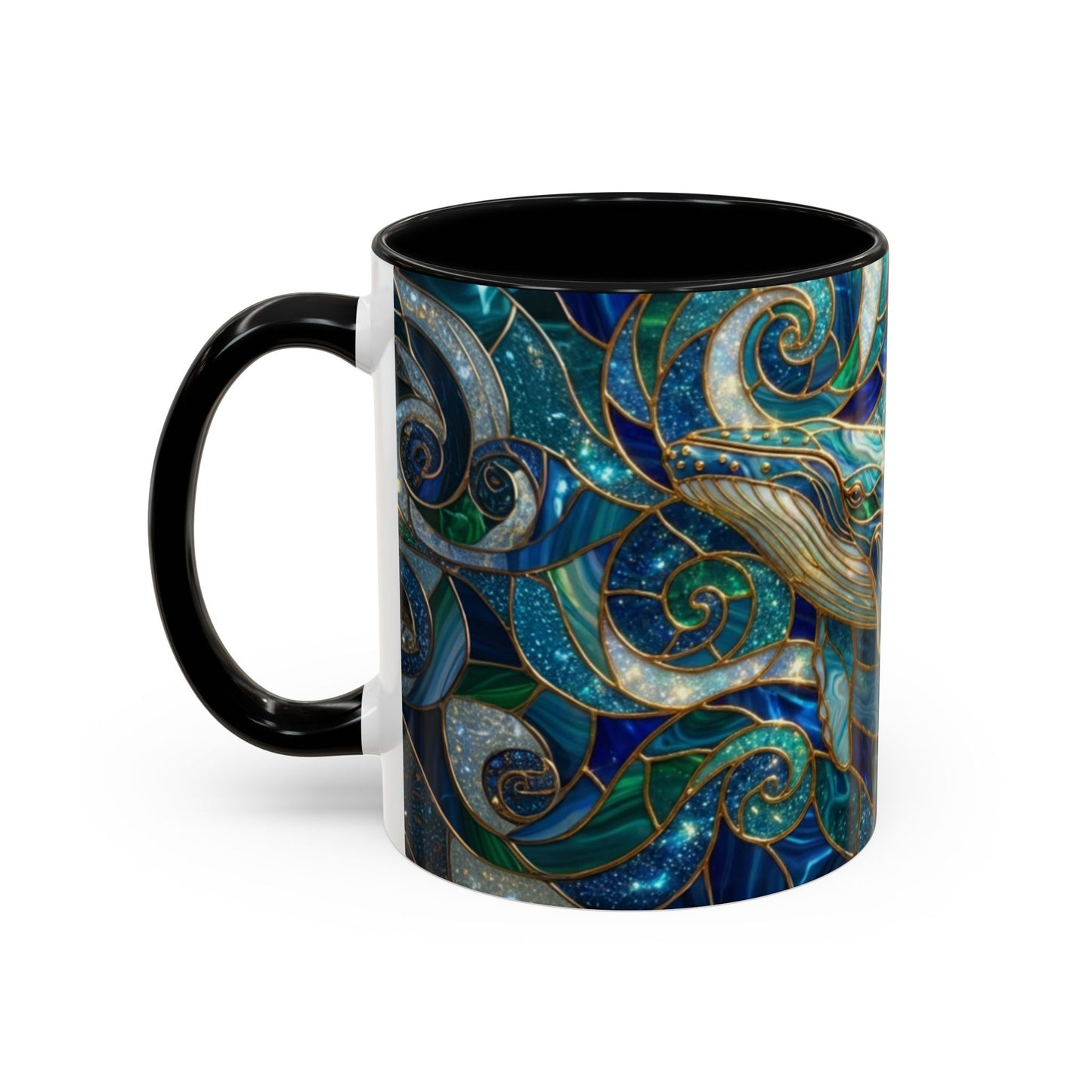 Stained Glass Whale Mug, Ocean Art Coffee Cup, Blue Sea Life Design, Nautical Gift For Ocean Lovers, Colorful Stained Glass Whale Cup