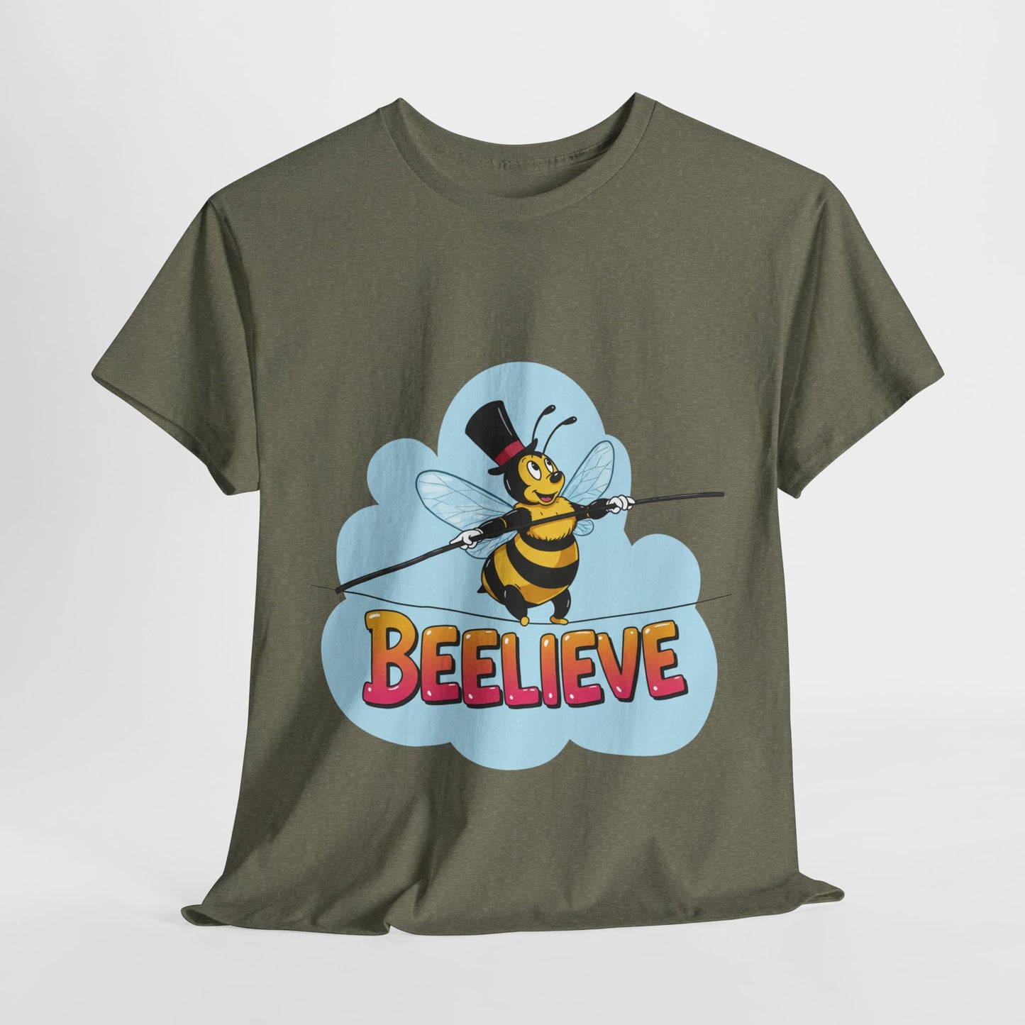 “Beelieve” Bee Pun T‑Shirt | Cute Bee Graphic Tee | Inspirational Pun Shirt | Funny Nature Lover Gift | Bee Belief Positive Vibes Tee