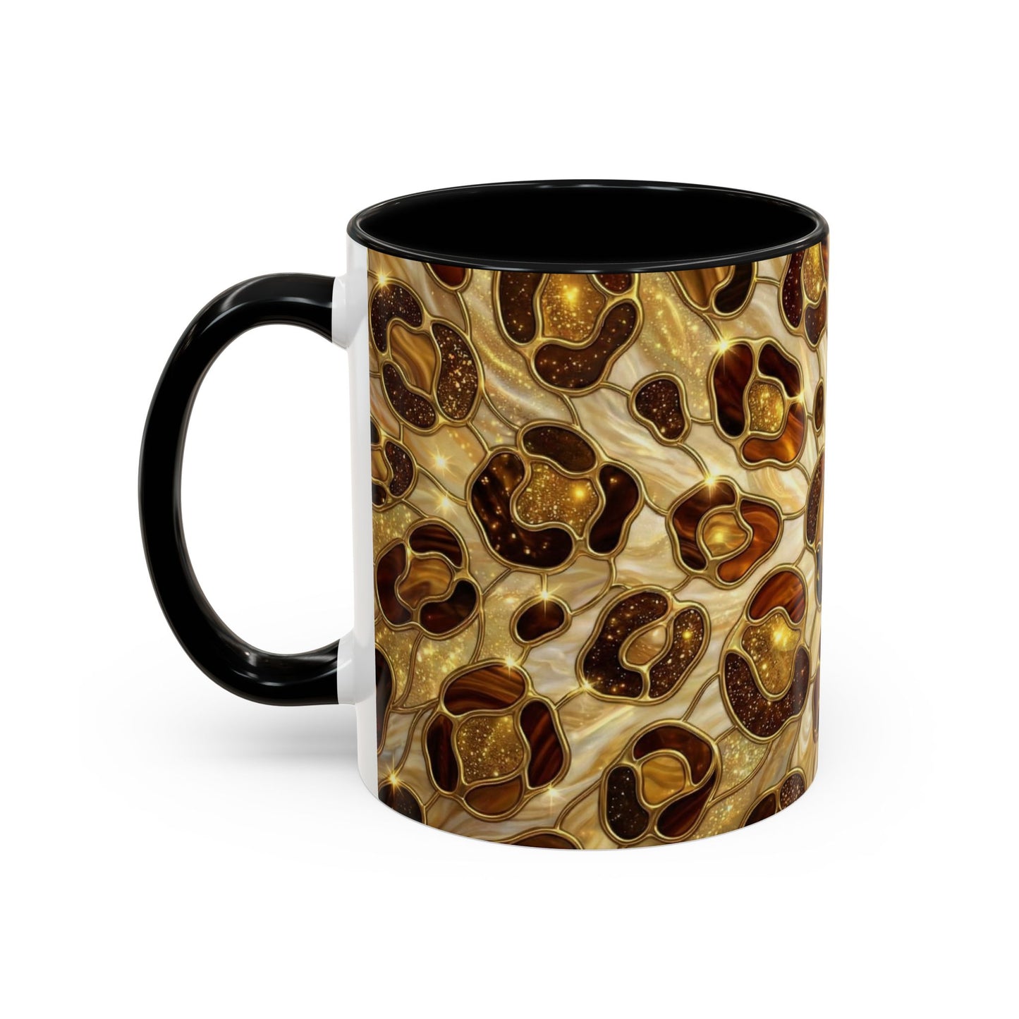Stained Glass Leopard Print Mug, Gold Cheetah Coffee Cup, Luxury Animal Print Gift, Glam Mosaic Tea Mug, Trendy Desk Decor For Her Gifts