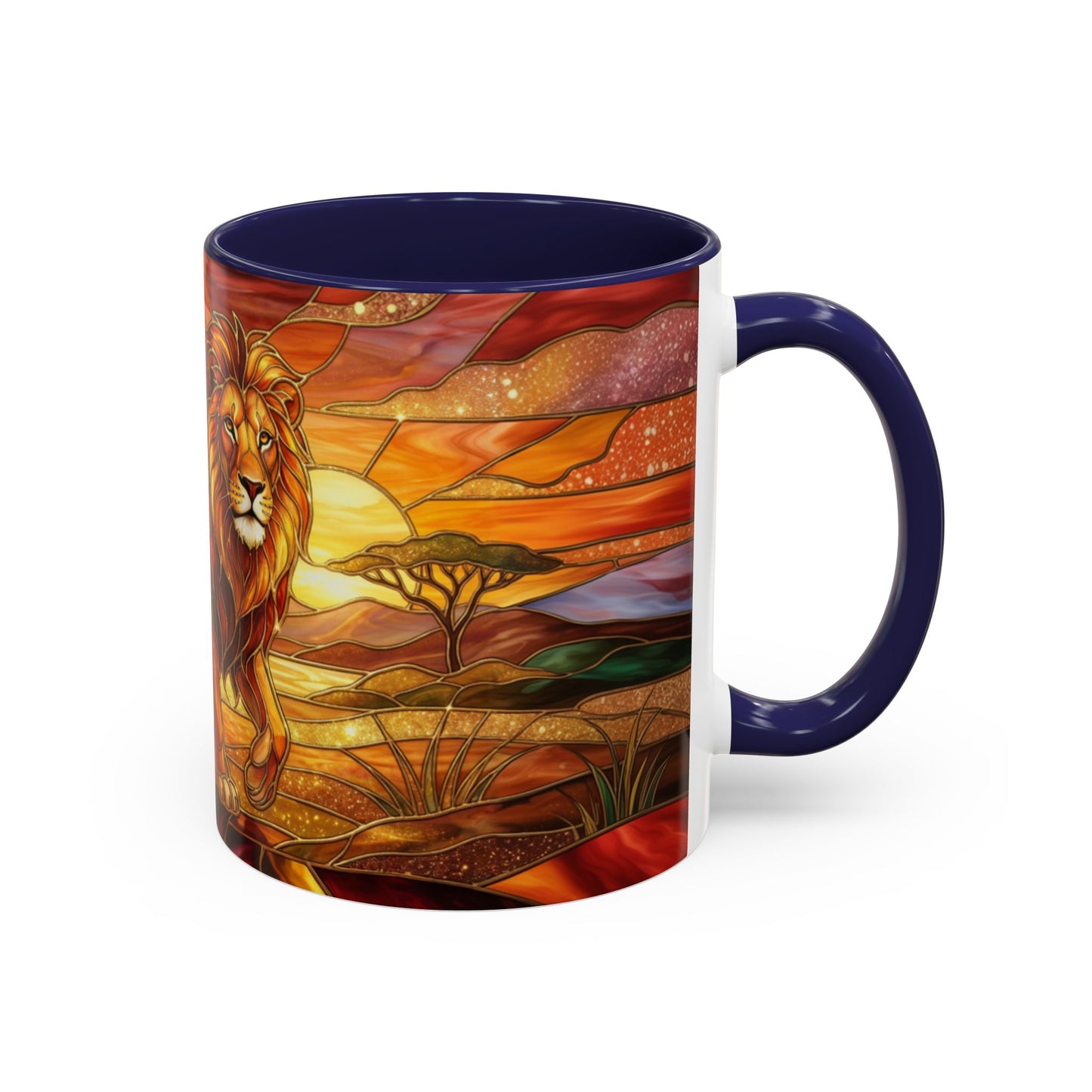 Stained Glass Lion Mug, Majestic Lion Coffee Cup, African Sunset Art Mug, Safari Wildlife Gift, Colorful Lion Lover Ceramic Mug