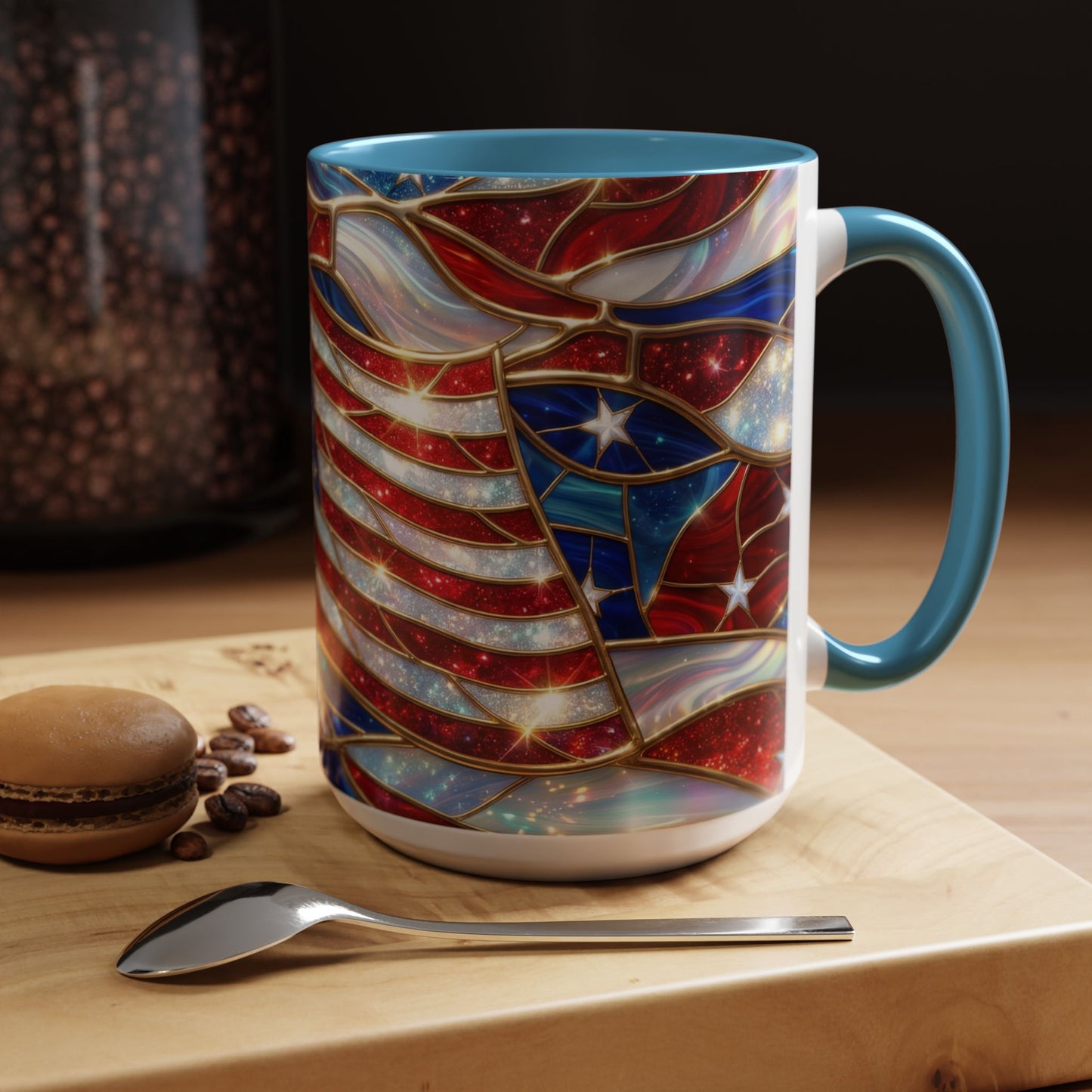 American Flag Mug, Stained Glass Flag Coffee Mug, Patriotic Mug, USA Flag Cup, Fourth Of July Gift, Veterans Gift Mug