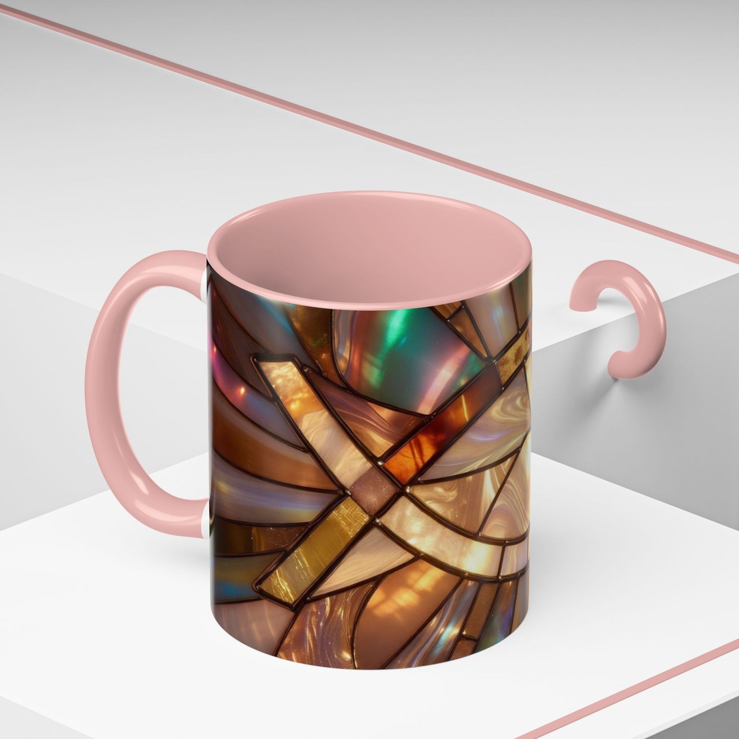 Stained Glass Ichthys Mug, Jesus Fish Christian Coffee Cup, Religious Art Mug, Faith Gift For Women, Inspirational Stained Glass Christian Symbol Design