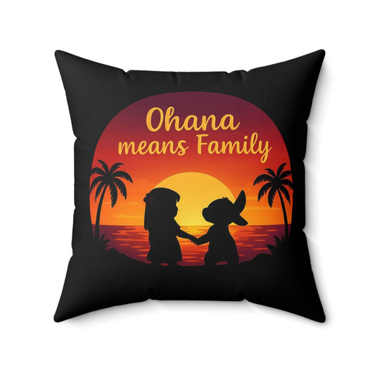 Ohana Means Family Pillow – Tropical Throw Pillow, Hawaiian Sunset Decor, Cute Disney-Inspired Gift, Tropical Couch Accent