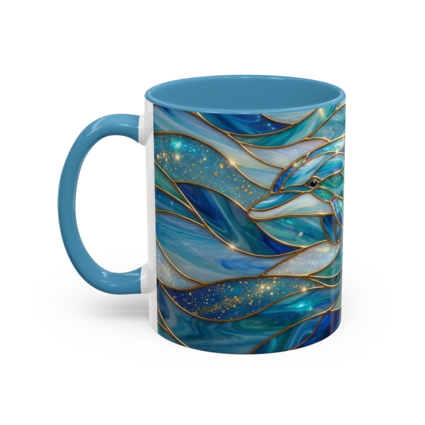 Stained Glass Dolphin Mug, Dolphin Coffee Cup, Ocean Art Mug, Sea Life Gift, Nautical Decor Mug, Coastal Dolphin Lover Gift