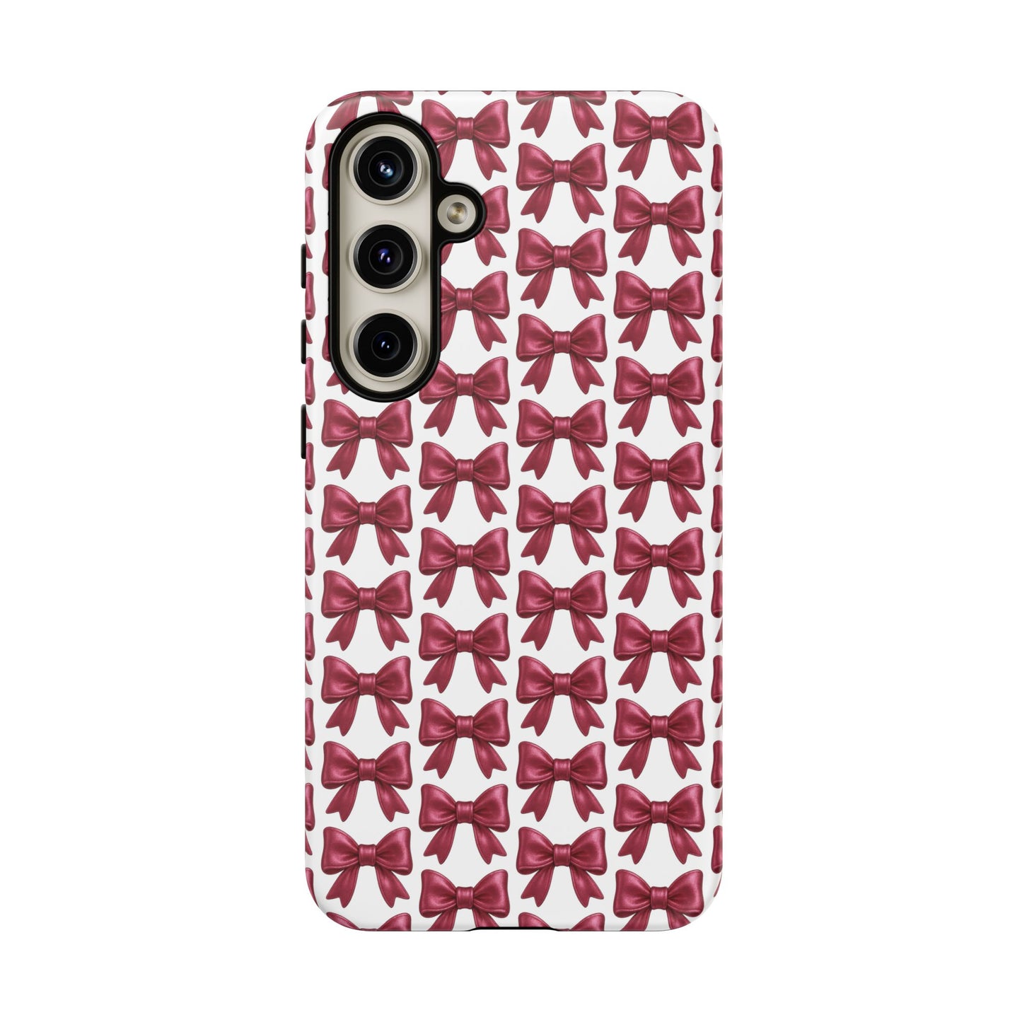 Coquette Samsung Case - Burgundy Bow Pattern Phone Cover, Girly Soft Aesthetic Gift, Cute Galaxy Case for Her