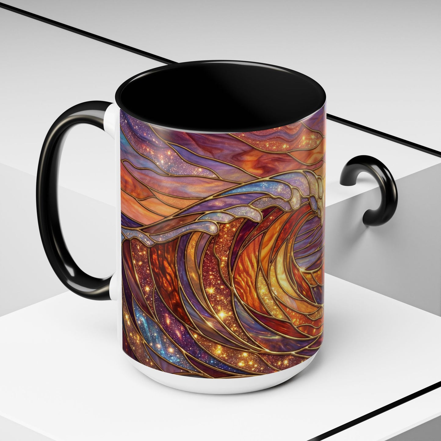 Stained Glass Wave Mug, Ocean Sunset Coffee Cup, Vibrant Beach Art, Sea Lover Gift, Mosaic Tea Cup, Summer Kitchen Decor, Nature Drinkware