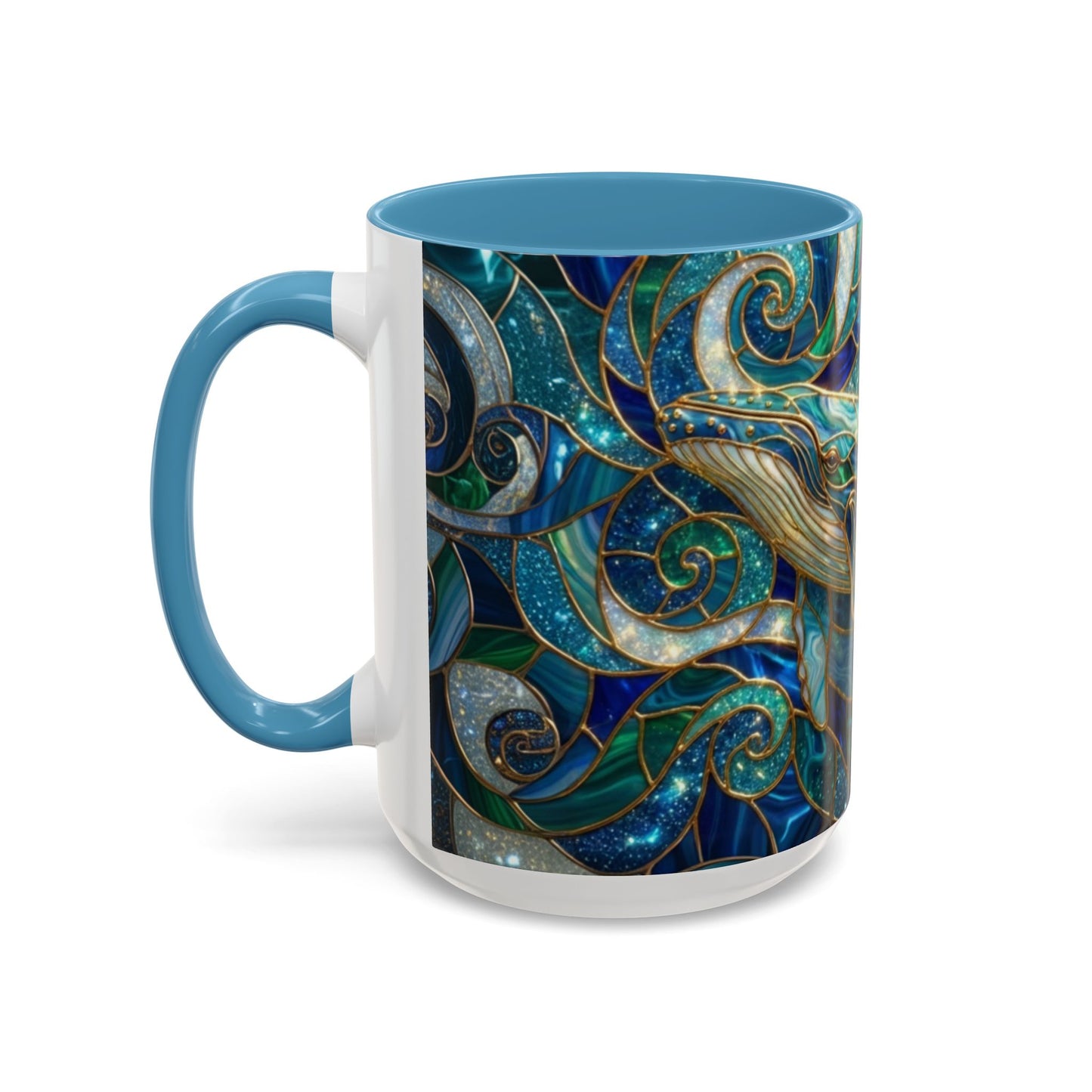 Stained Glass Whale Mug, Ocean Art Coffee Cup, Blue Sea Life Design, Nautical Gift For Ocean Lovers, Colorful Stained Glass Whale Cup