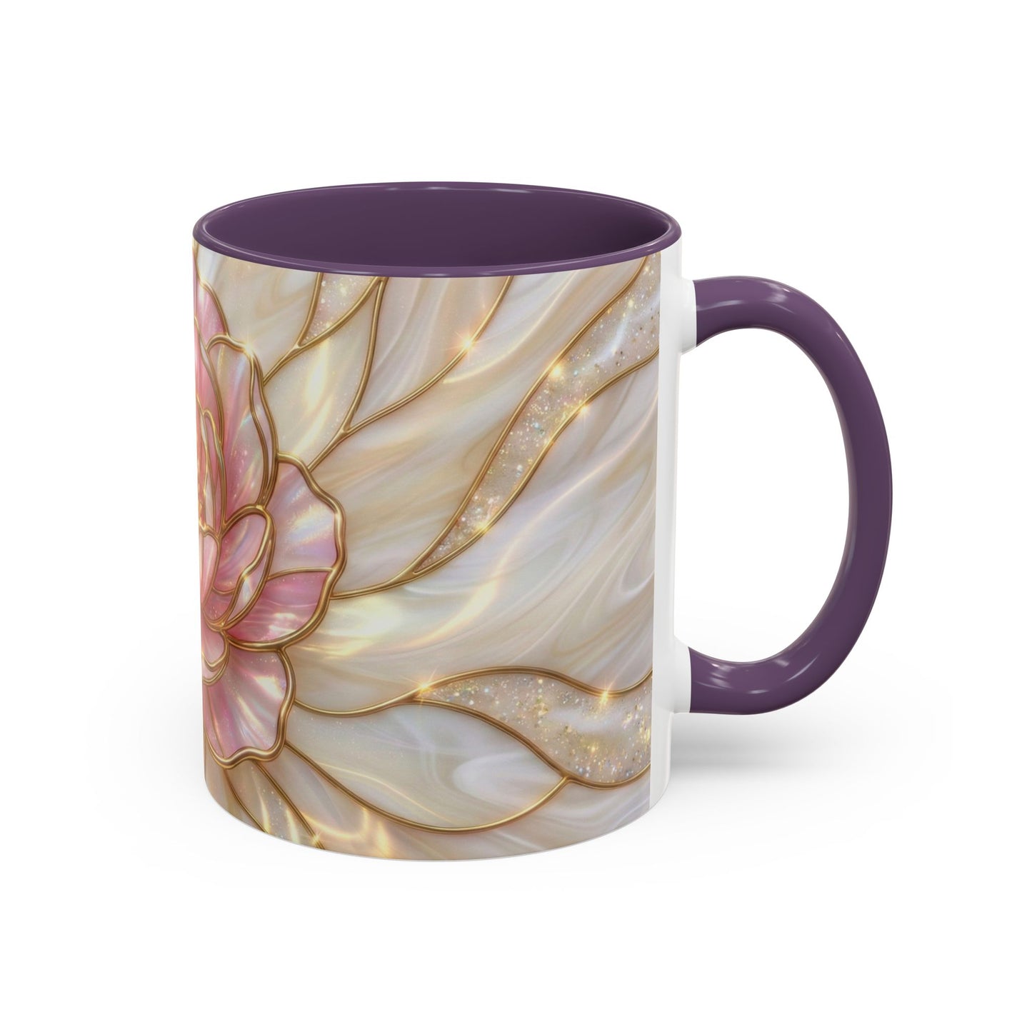 Pink Peony Stained Glass Mug, Gold Floral Coffee Cup, Elegant Flower Gift For Her, Fairycore Tea Cup, Mothers Day Present, Pearl Art Decor