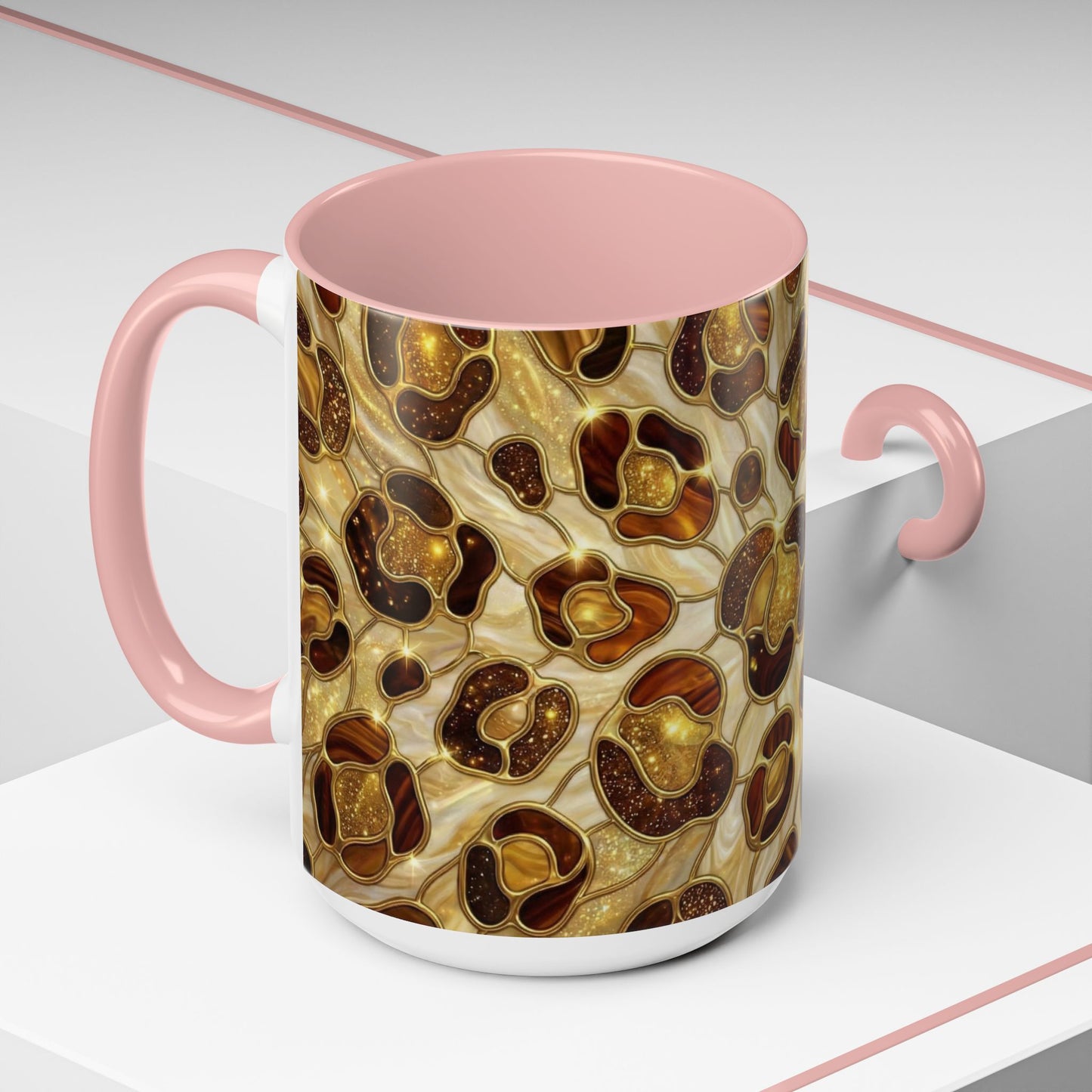 Stained Glass Leopard Print Mug, Gold Cheetah Coffee Cup, Luxury Animal Print Gift, Glam Mosaic Tea Mug, Trendy Desk Decor For Her Gifts