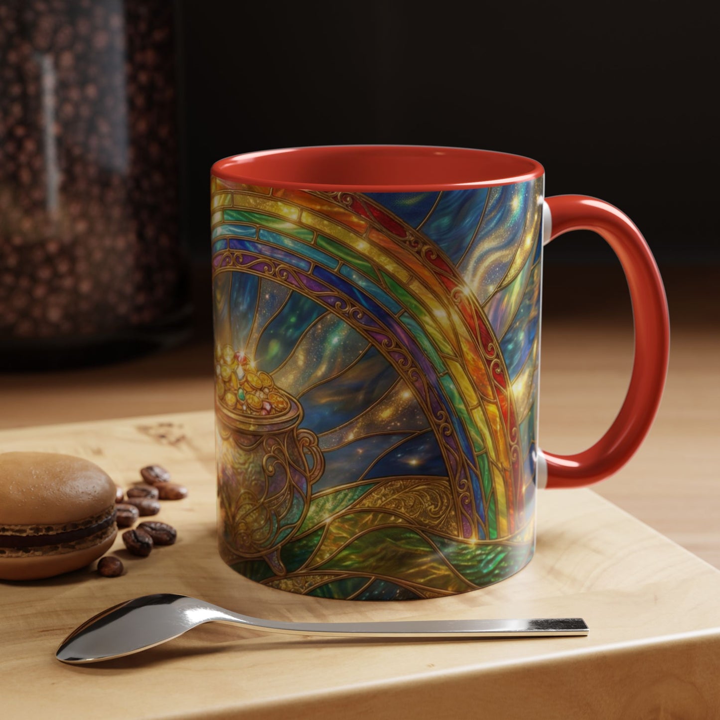 Stained Glass Pot of Gold Mug, Rainbow Coffee Cup, St Patricks Day Gift, Magical Fantasy Tea Mug, Celestial Drinkware, Lucky Irish Gift