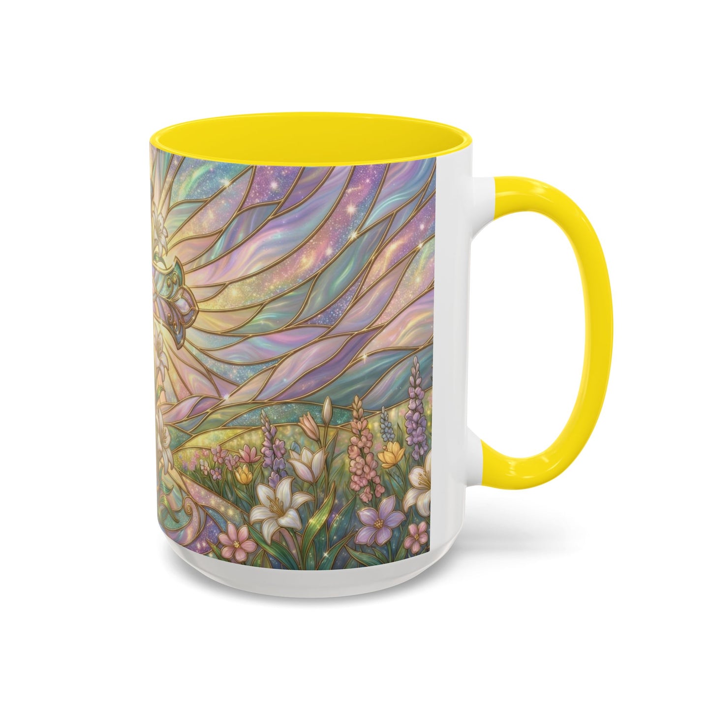 Stained Glass Cross Mug, Easter Lily Coffee Cup, Christian Religious Gift, Pastel Floral Faith Mug, Spring Believer Cup, Baptism Present