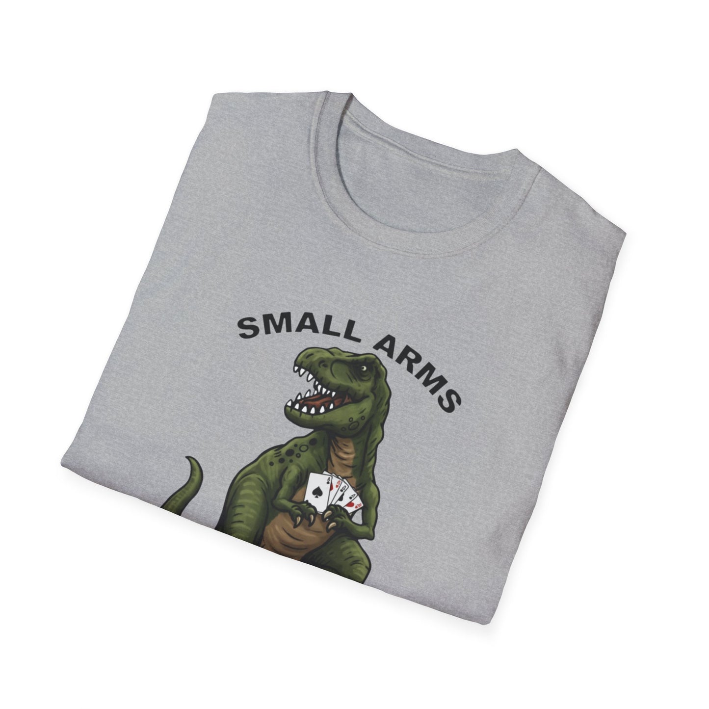 Funny Small Arms Dealer T-Rex Shirt, Dinosaur Pun Tee, Hilarious Graphic T-Shirt for Men & Women, Great Gift for Dad, Friend, or Coworker