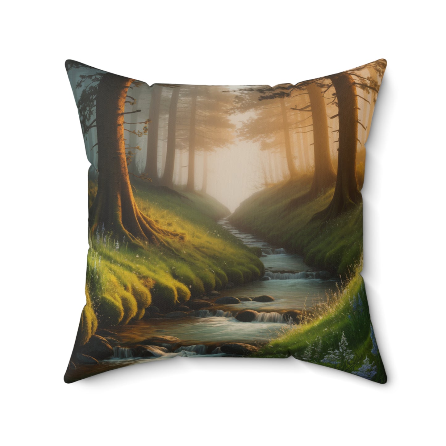 Serene Forest Stream Design Nature Decor Forest Stream Throw Pillow