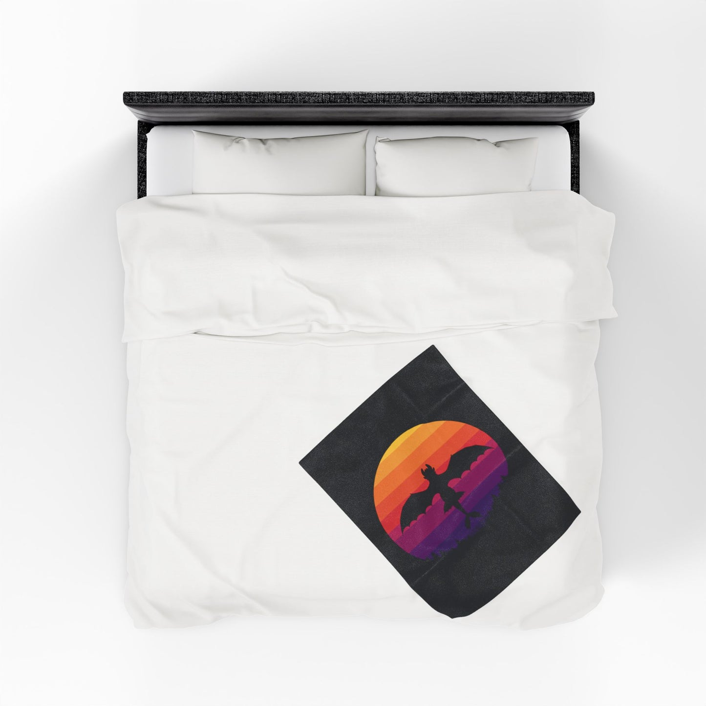 Dragon Sunset Blanket - Retro Dragon Fleece Throw - Fantasy Bedding Gift - Cool Gamer Blanket - Dragon Decor - Cozy Bed Cover for Fans