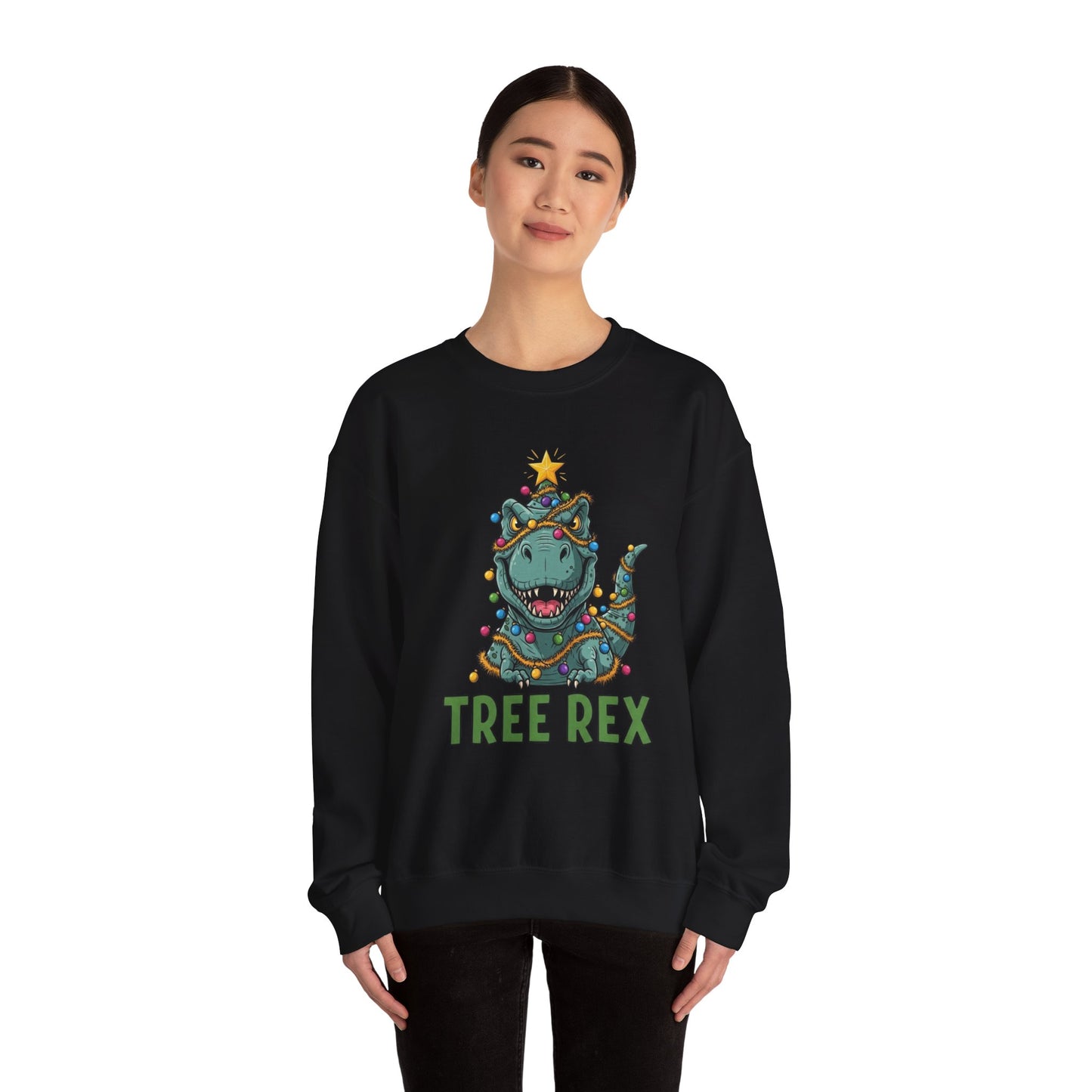 Tree Rex Christmas Sweatshirt, Funny Dinosaur Holiday Sweater, Cute T-Rex Christmas Crewneck, Festive Unisex Gift For Friends And Family