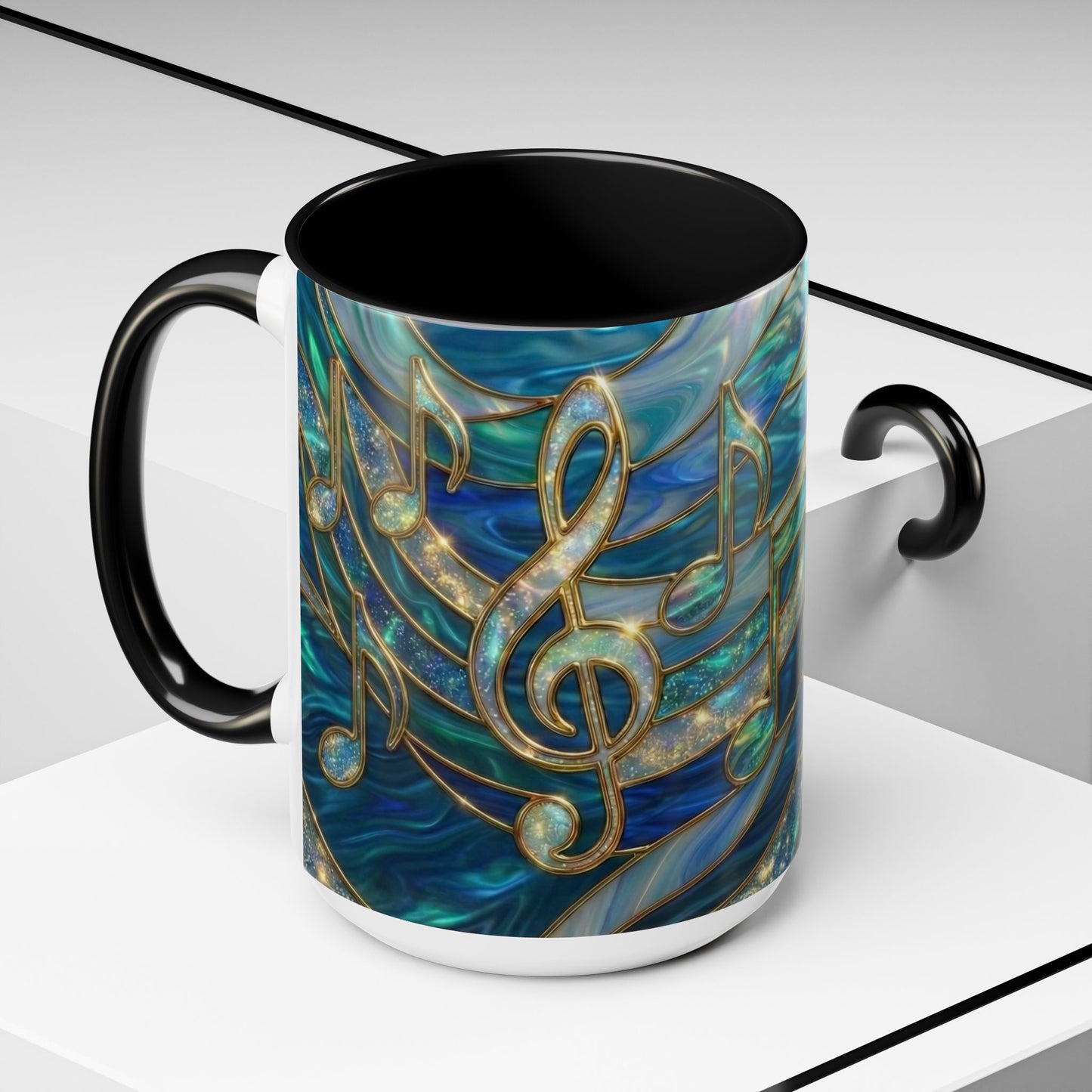 Music Notes Mug, Music Lover Coffee Cup, Stained Glass Music Mug, Musician Gift, Piano Teacher Mug, Aesthetic Music Cup