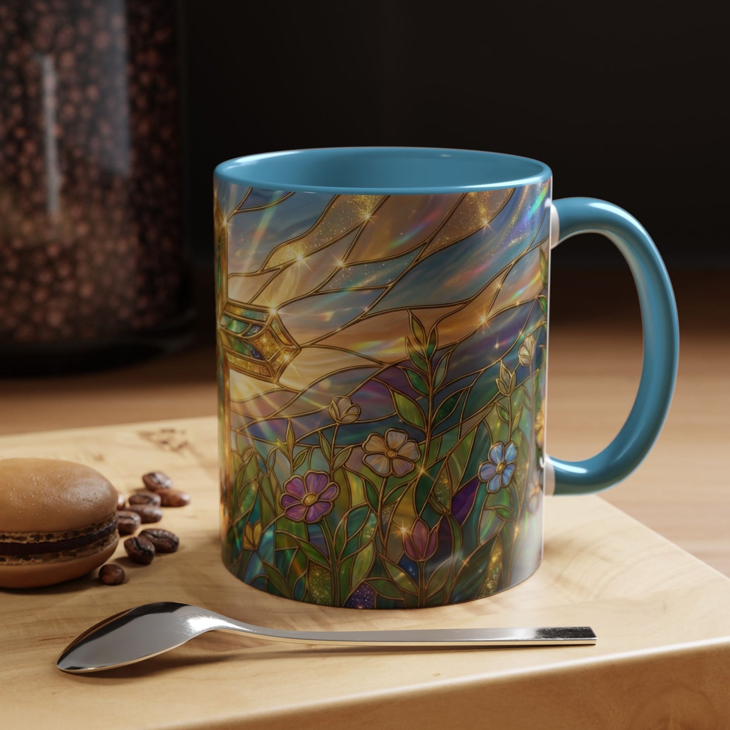 Stained Glass Cross Mug, Christian Coffee Cup With Floral Design, Faith Inspired Ceramic Mug, Religious Gift, 11oz 15oz