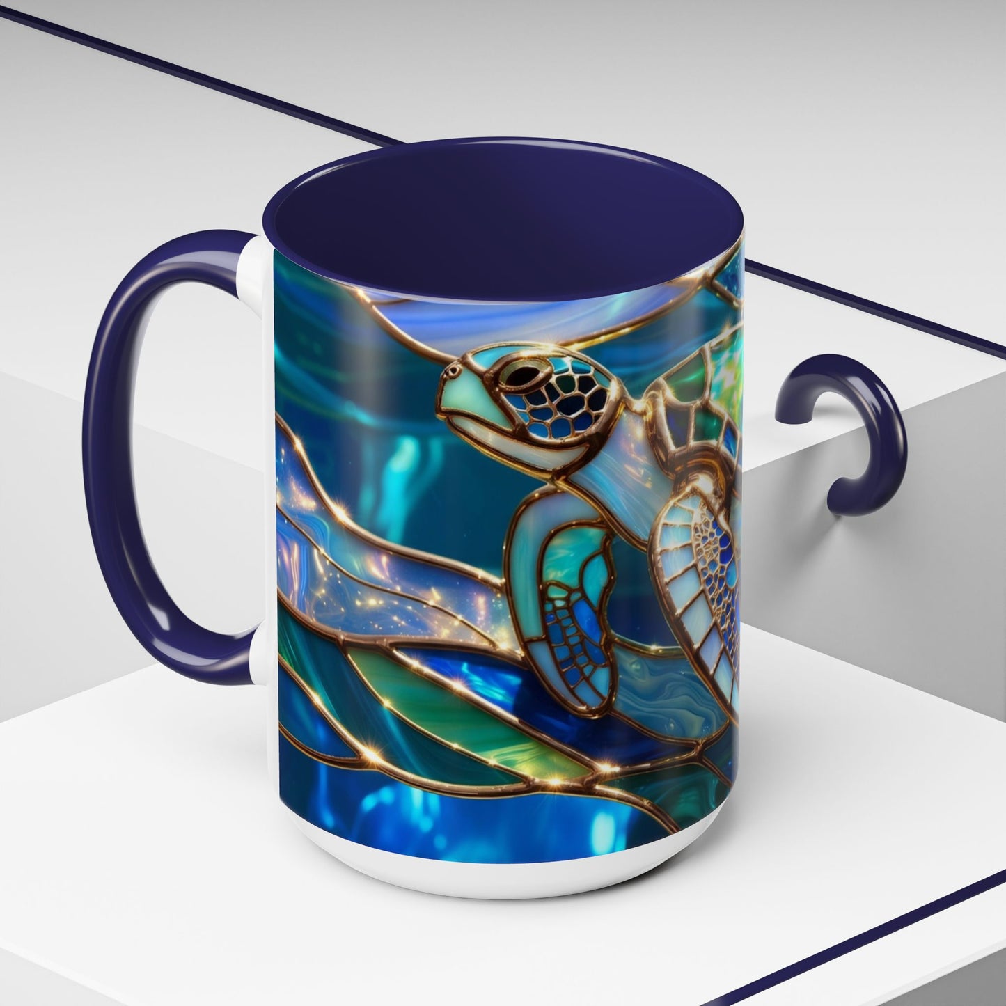 Stained Glass Sea Turtle Mug, Ocean Turtle Coffee Cup, Coastal Beach Mug Gift, Marine Life Art Cup, Sea Lover Gift, Ocean Wildlife Mug