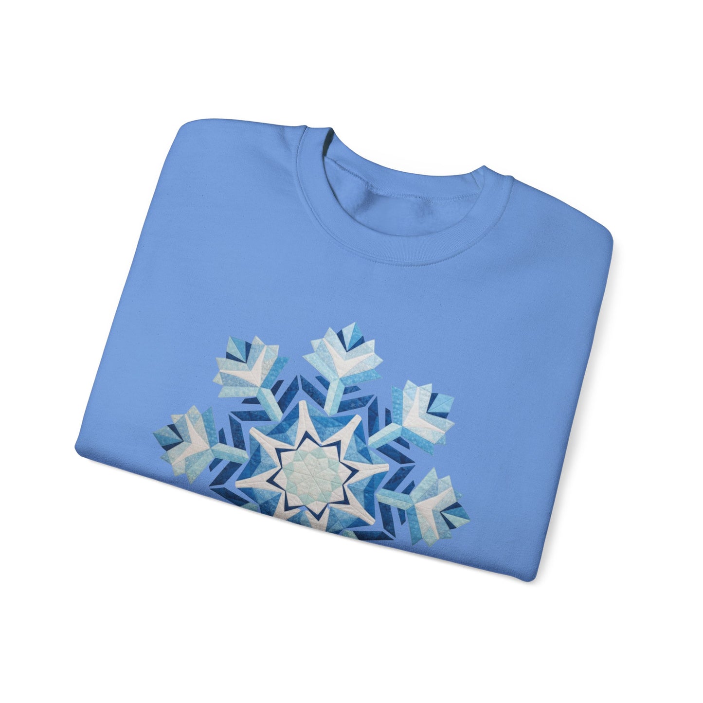 Faux Patchwork Snowflake Sweatshirt, Winter Snowflake Crewneck Unisex, Cozy Holiday Patchwork Sweatshirt, Nordic Snowflake Winter Pullover