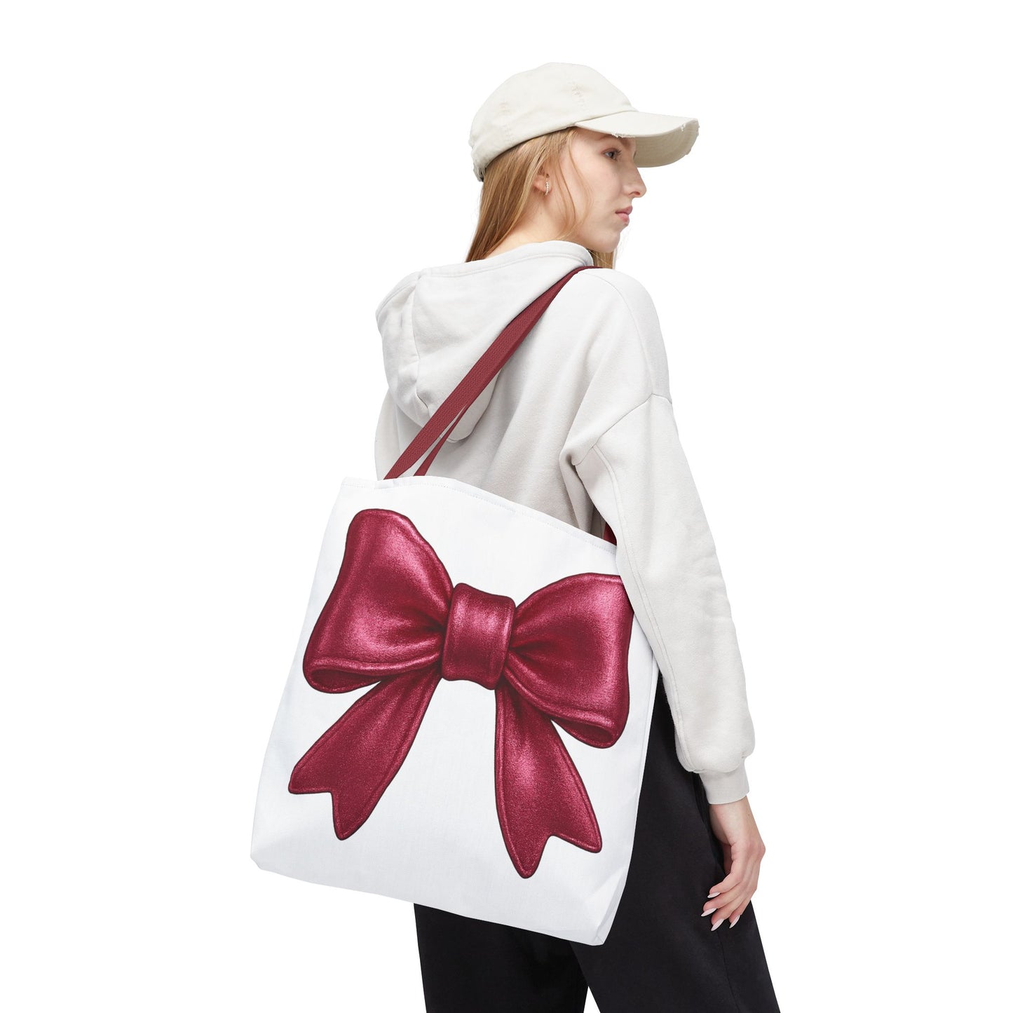 Chic Red Bow Tote Bag – Cute Girly Gift for Her, Fashionable White Bag with Red Handles, Kawaii Aesthetic Purse, Everyday Style