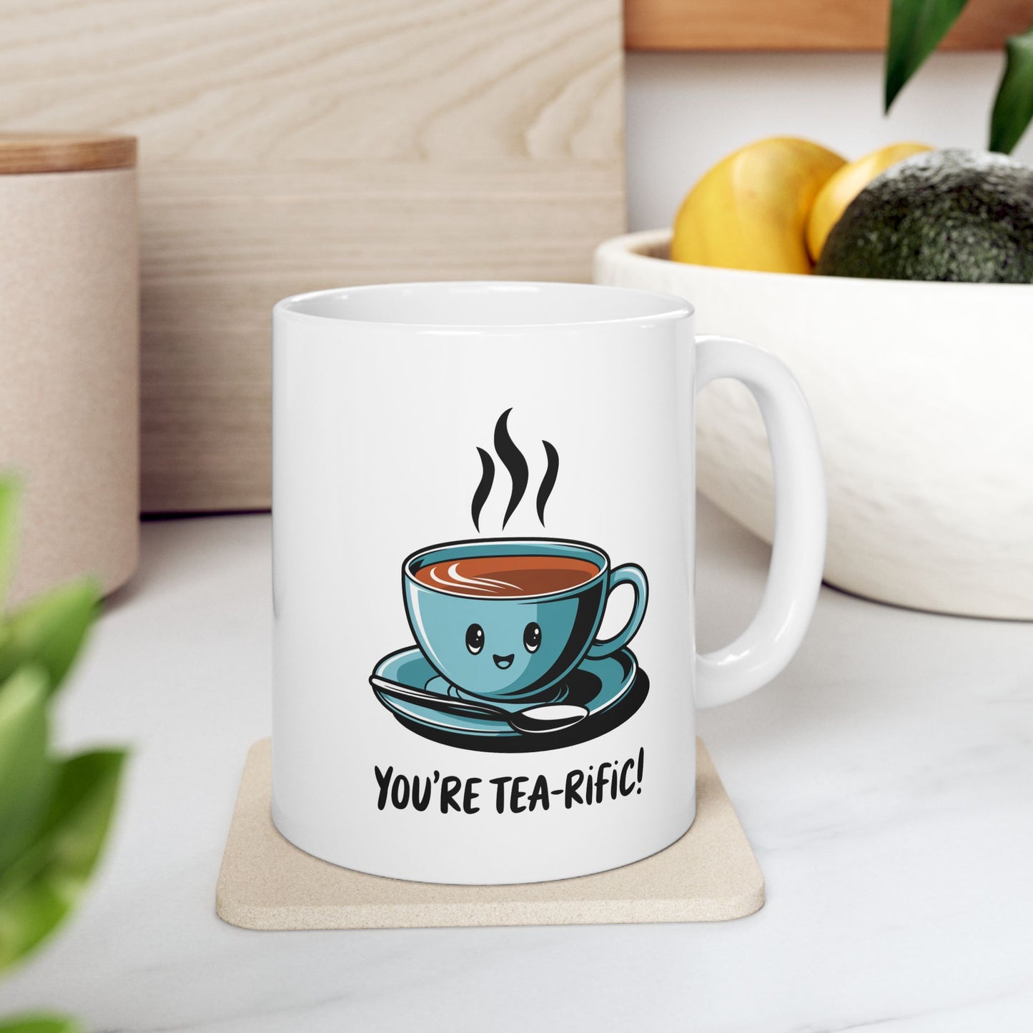 “You’re Tea-rific!” Tea Pun Mug | Cute Kawaii Tea Cup Mug | Funny Tea Lover Gift | Positive Vibes Ceramic Mug | Tea Time Kitchenware