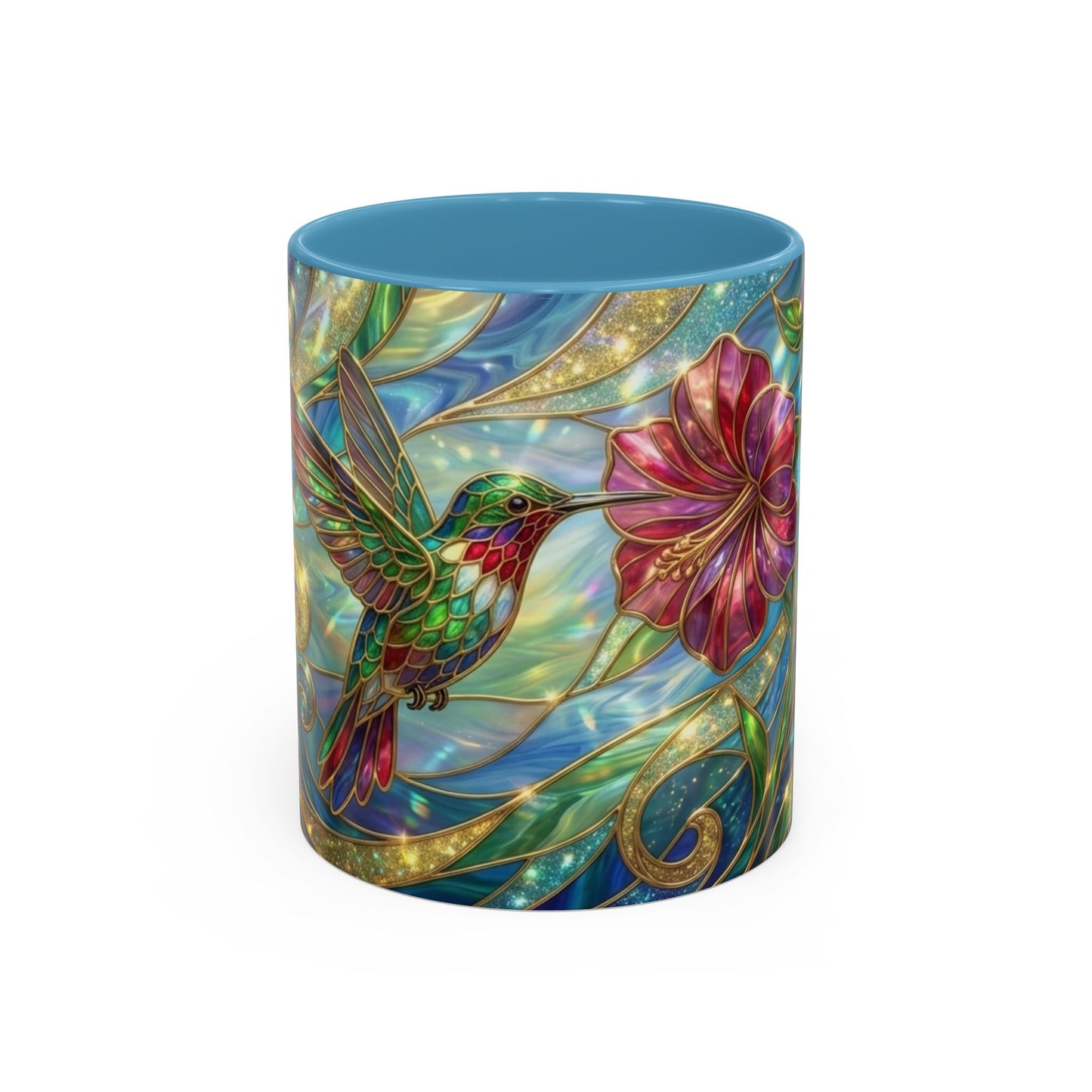Stained Glass Hummingbird Mug, Colorful Floral Coffee Cup, Bird And Flower Art Mug, Nature Lover Gift, Artistic Garden Mug, Unique Gift