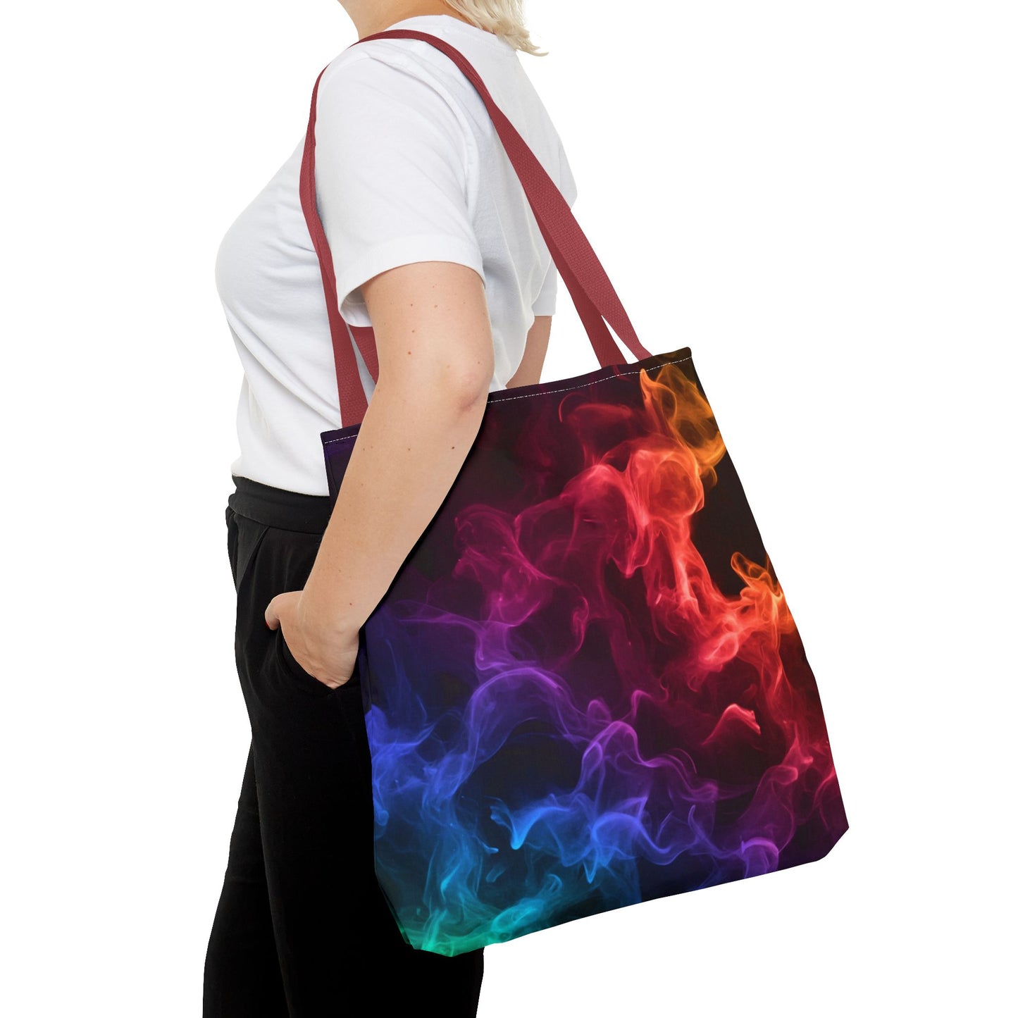 Chromatic Ember Tote Bag, Colorful Smoke Art Design With Red, Blue, And Orange Hues, Abstract Reusable Tote For Artists, Gifts, And Everyday Use