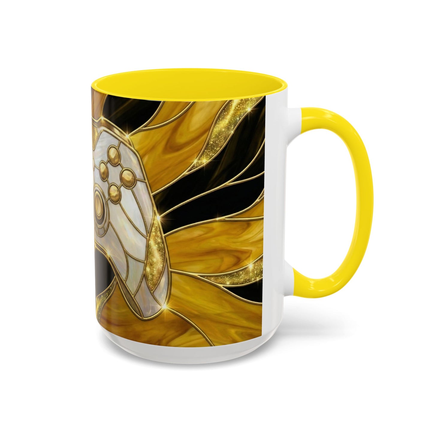 Stained Glass Gamer Mug, Gold Controller Coffee Cup, Video Game Gifts for Him, Gamer Boyfriend Gift, Teen Boy Gaming Mug, Desk Decor