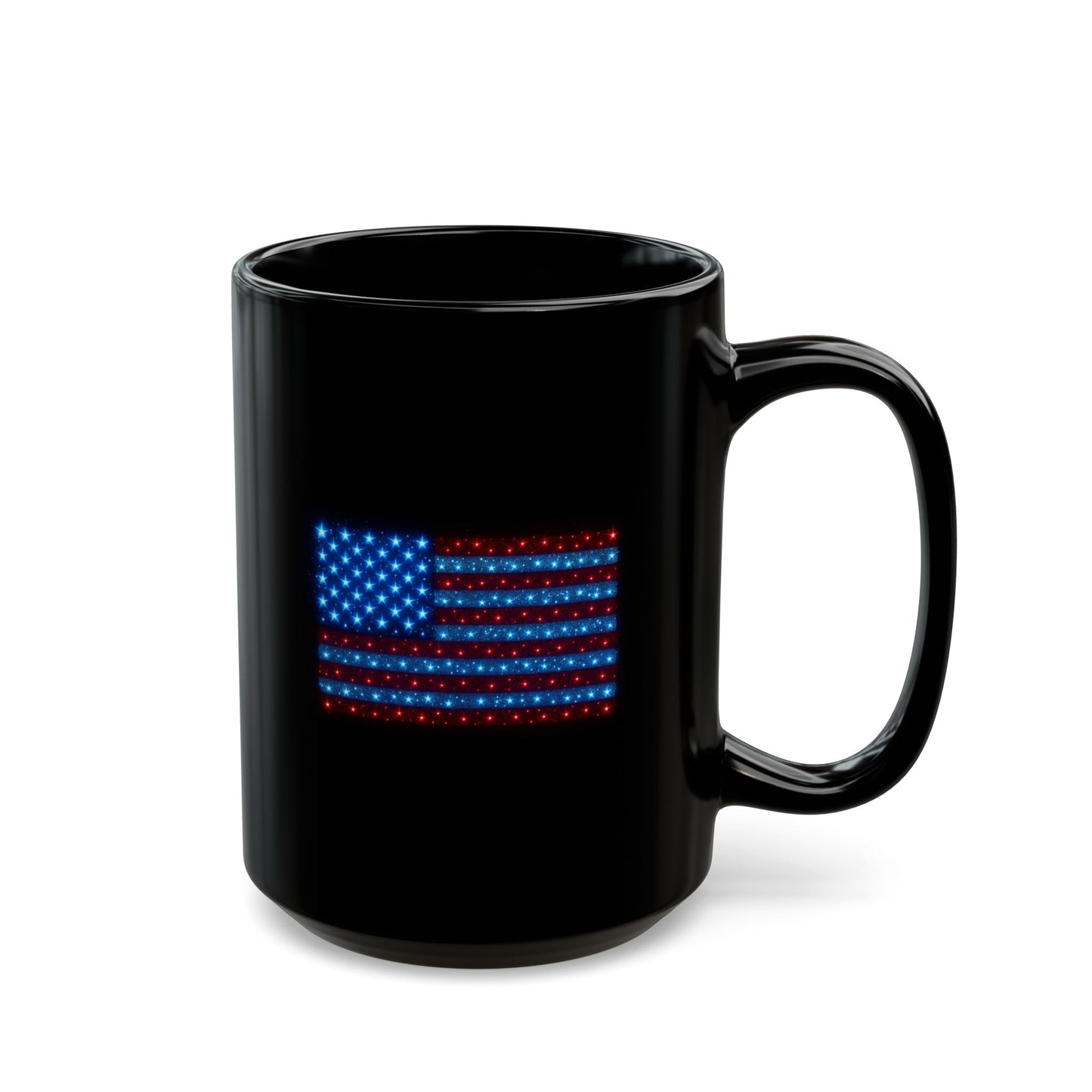 American Flag Coffee Mug – Black Ceramic USA Patriotic Cup, Red White Blue Stars & Stripes Design | 11oz 15oz Gift for Veterans, 4th of July