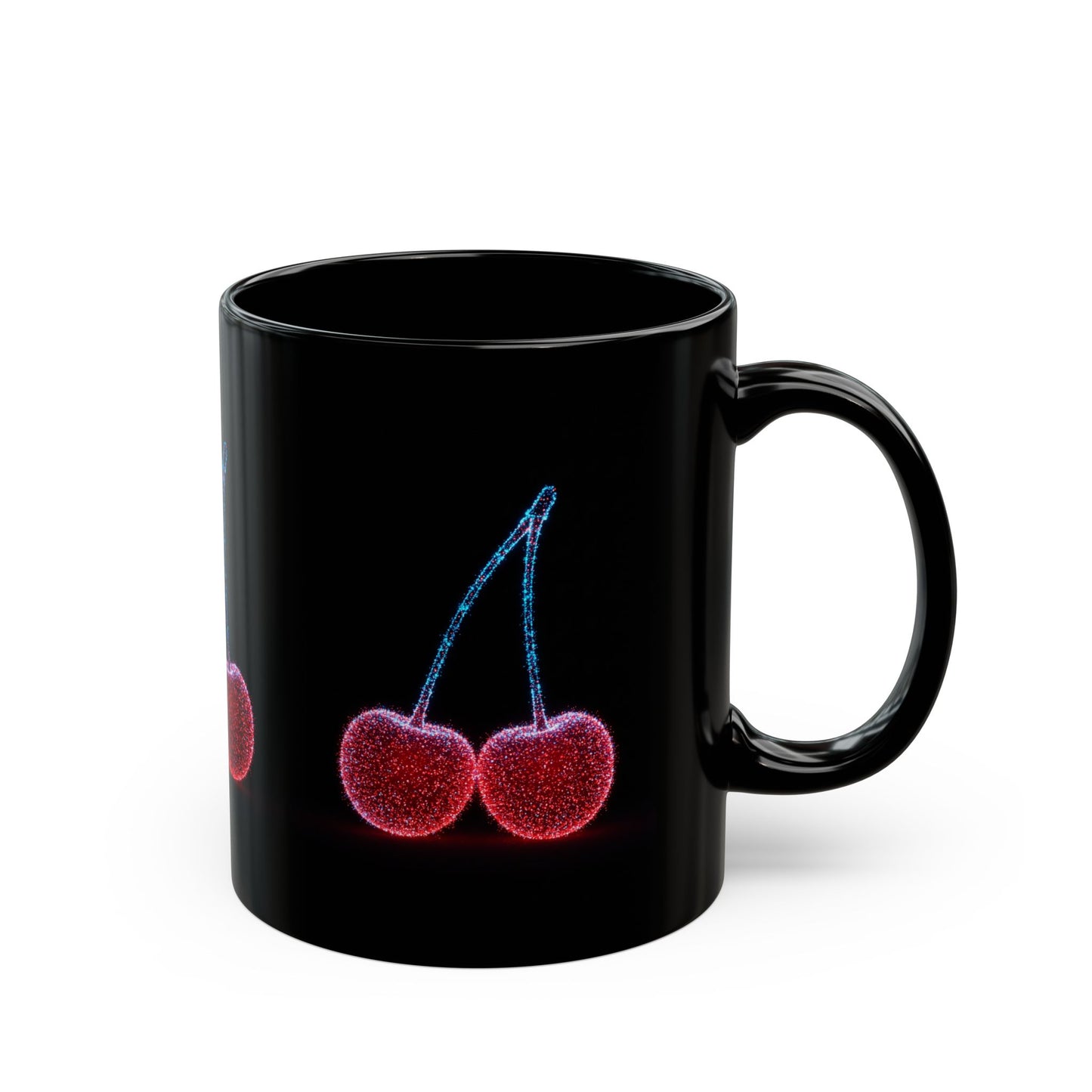 Cherry Art Black Coffee Mug | Bold Fruit Design Cup | Unique Kitchen Drinkware | Cool Modern Cherry Lover Gift | 11oz & 15oz Ceramic