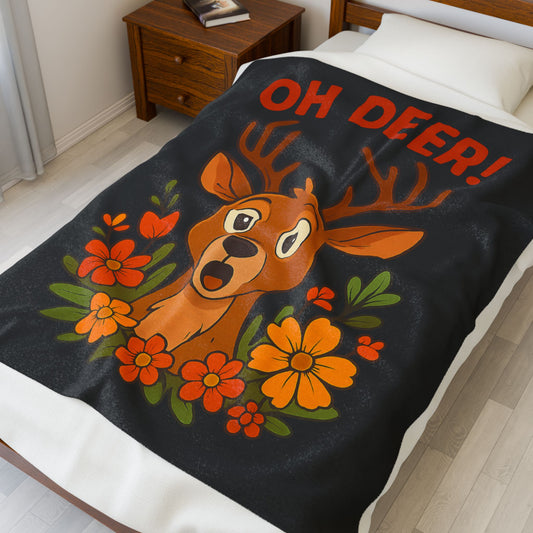 Plush Blanket - Startled Deer Oh Deer Design Wildlife Decor Deer Throw Animal Decor