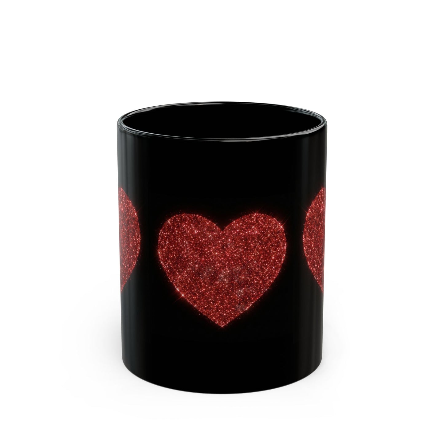 Glitter Heart Mug, Red Sparkle Heart Coffee Cup, Black Valentine Mug, Love Gift For Her Him, Romantic Coffee Mug