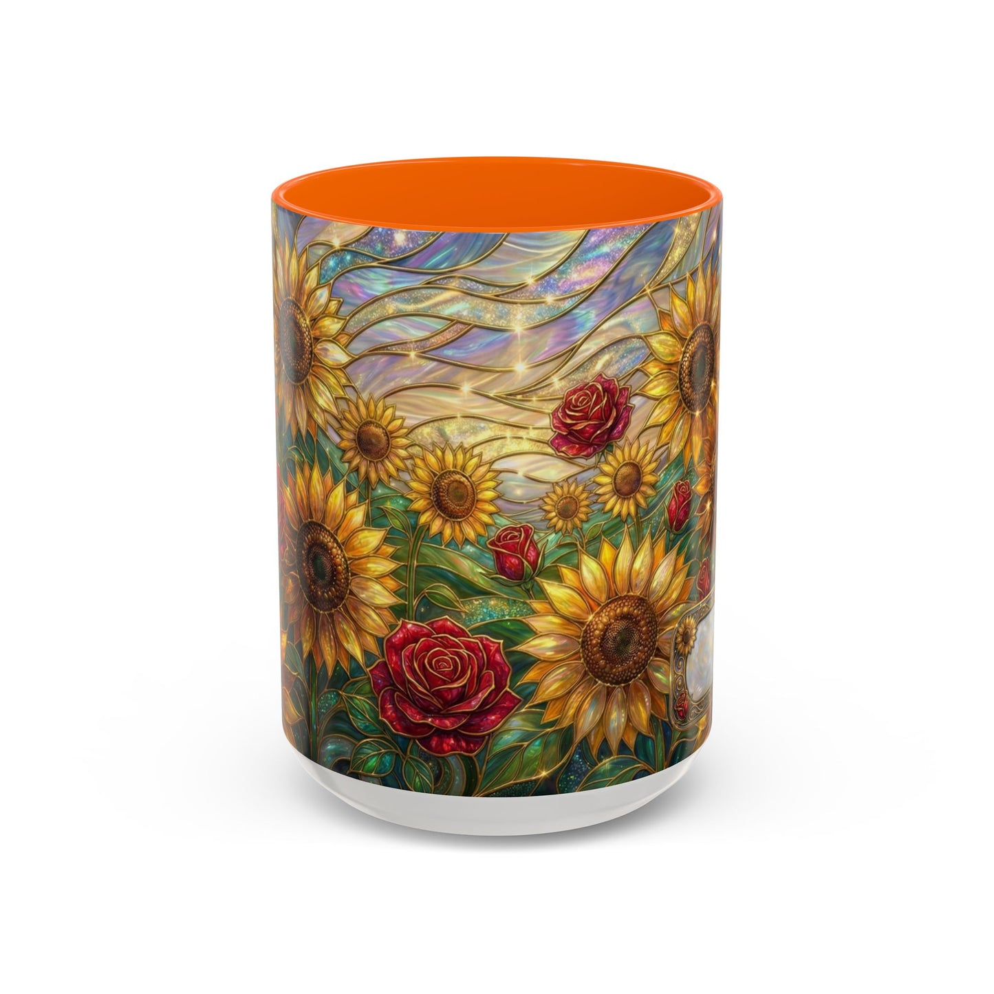 Personalized Stained Glass Sunflower Mug, Custom Red Rose Floral Coffee Cup, Celestial Night Sky Botanical Teacup, Gift For Flower Lover