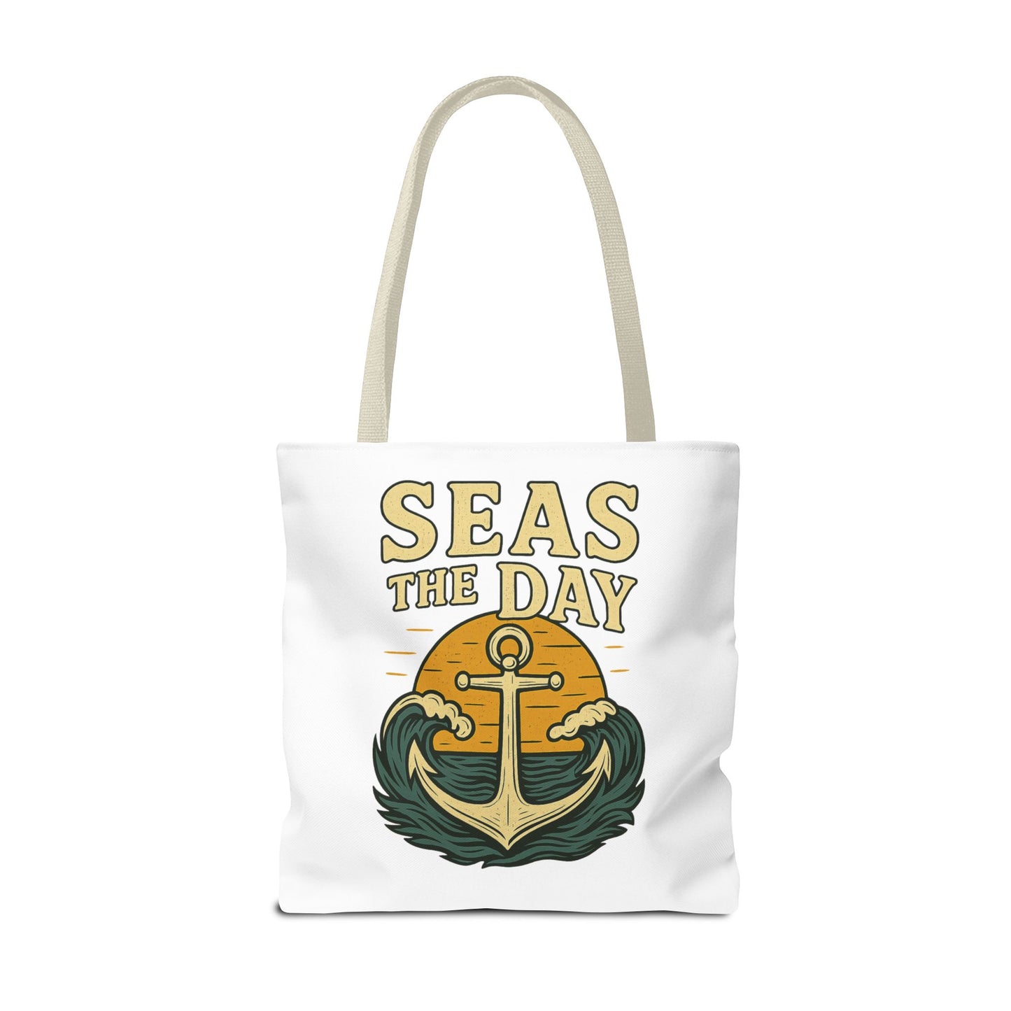 "Seas the Day" Nautical Tote Bag – Funny Beach Quote Canvas Bag with Anchor | Coastal Gift Idea for Summer, Travel, or Daily Use
