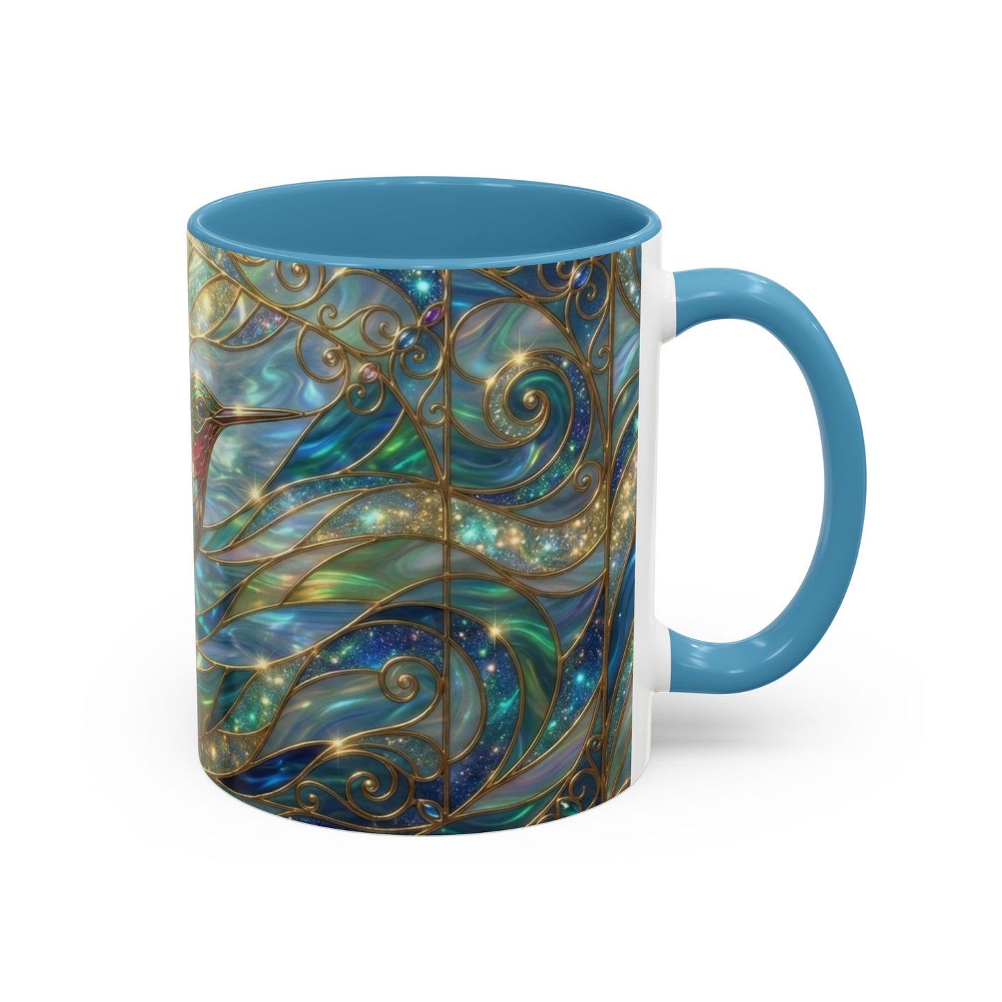 Hummingbird Stained Glass Mug, Colorful Art Coffee Mug, Bird Lover Gift, Nature Inspired Ceramic Mug, Tea Cup
