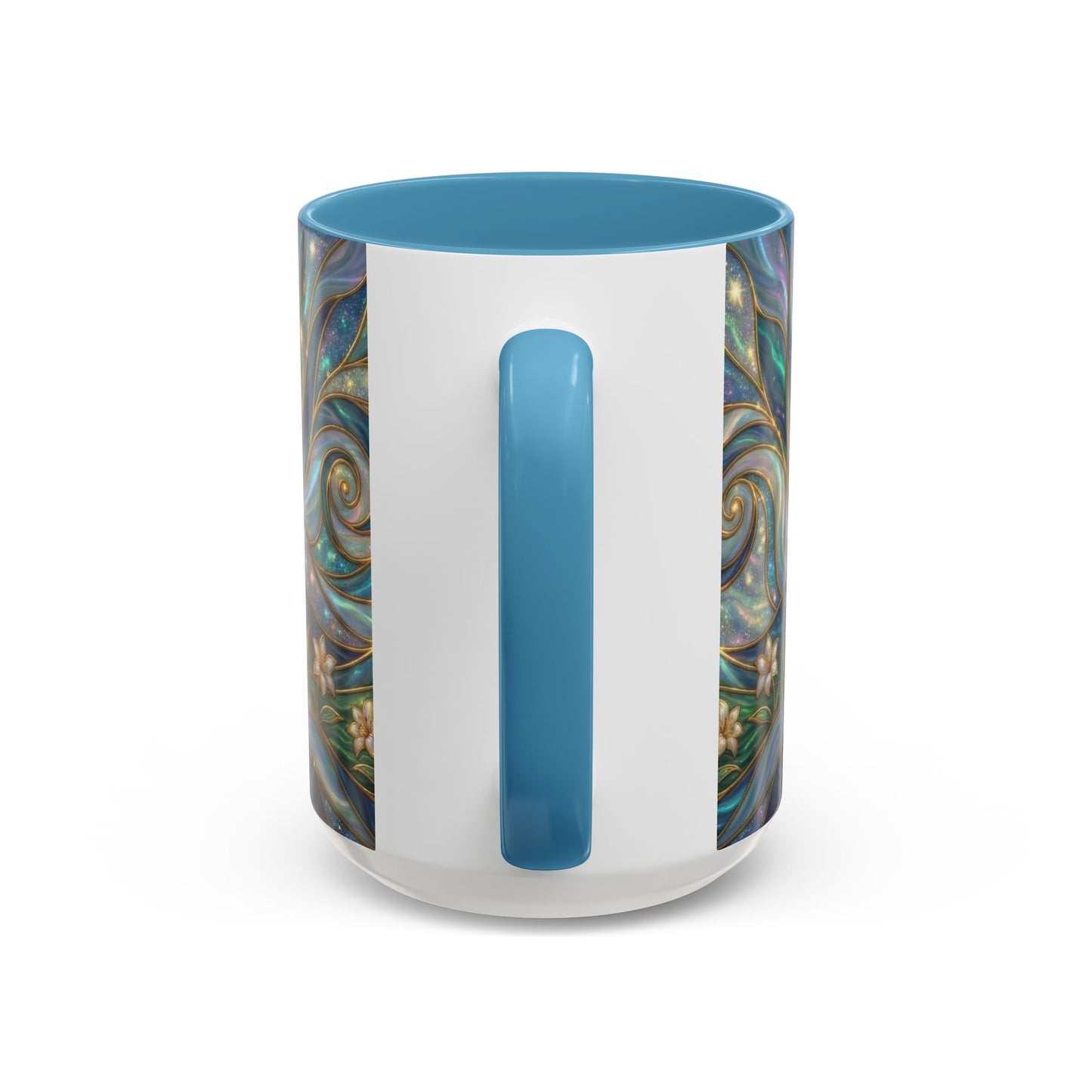Stained Glass Cross Mug, Christian Coffee Cup, Religious Easter Gift, Celestial Faith Mug, Spiritual Sunrise Cup, Dove Lily Print Mug