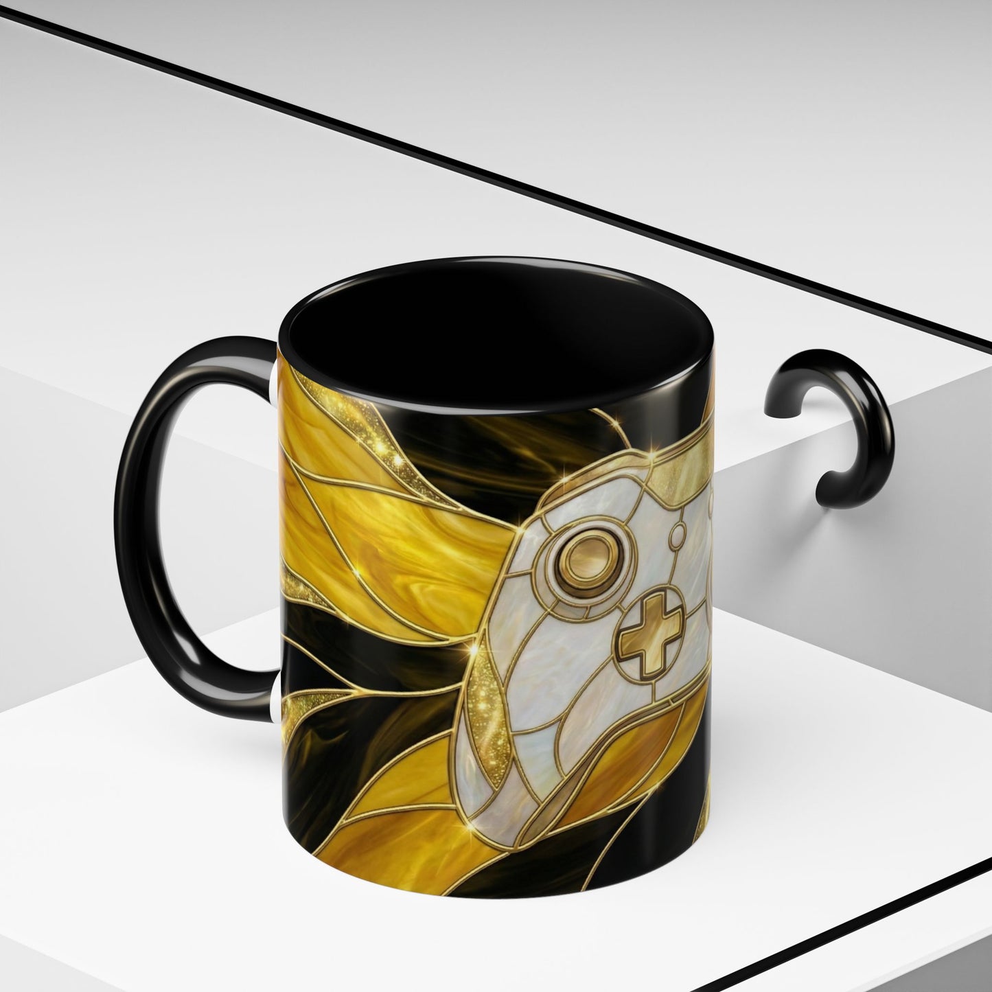 Stained Glass Gamer Mug, Gold Controller Coffee Cup, Video Game Gifts for Him, Gamer Boyfriend Gift, Teen Boy Gaming Mug, Desk Decor