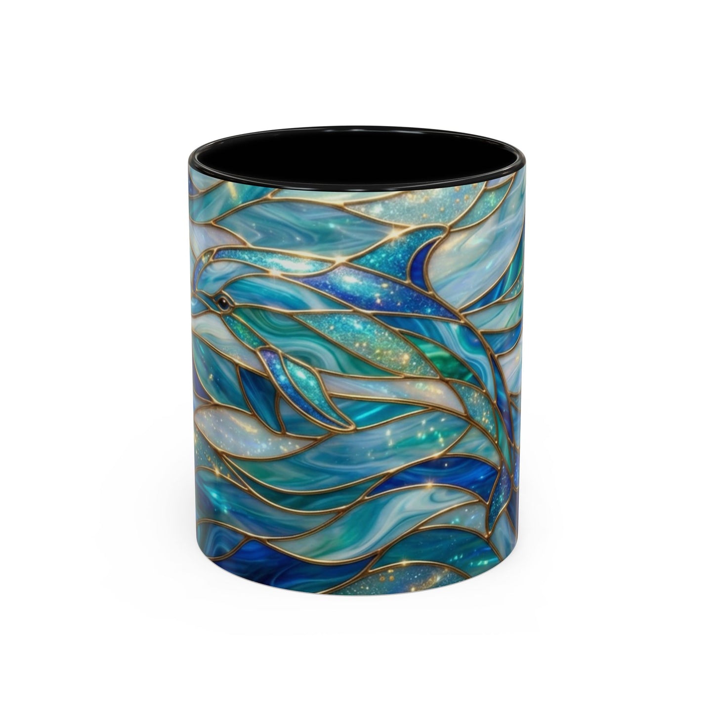 Stained Glass Dolphin Mug, Dolphin Coffee Cup, Ocean Art Mug, Sea Life Gift, Nautical Decor Mug, Coastal Dolphin Lover Gift