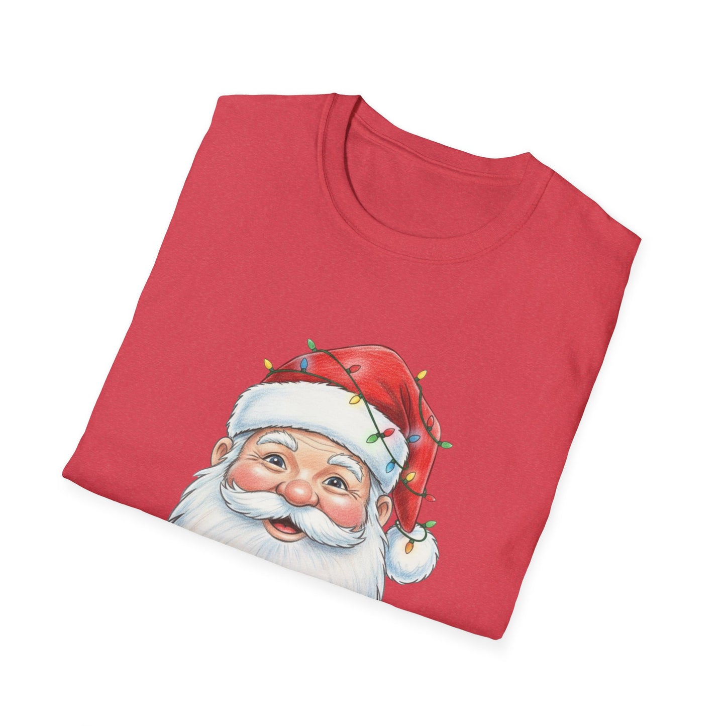 Santa Face Christmas Shirt, Vintage Santa T-Shirt, Santa With Christmas Lights Tee, Cute Christmas Graphic Tee, Holiday Santa Claus Shirt