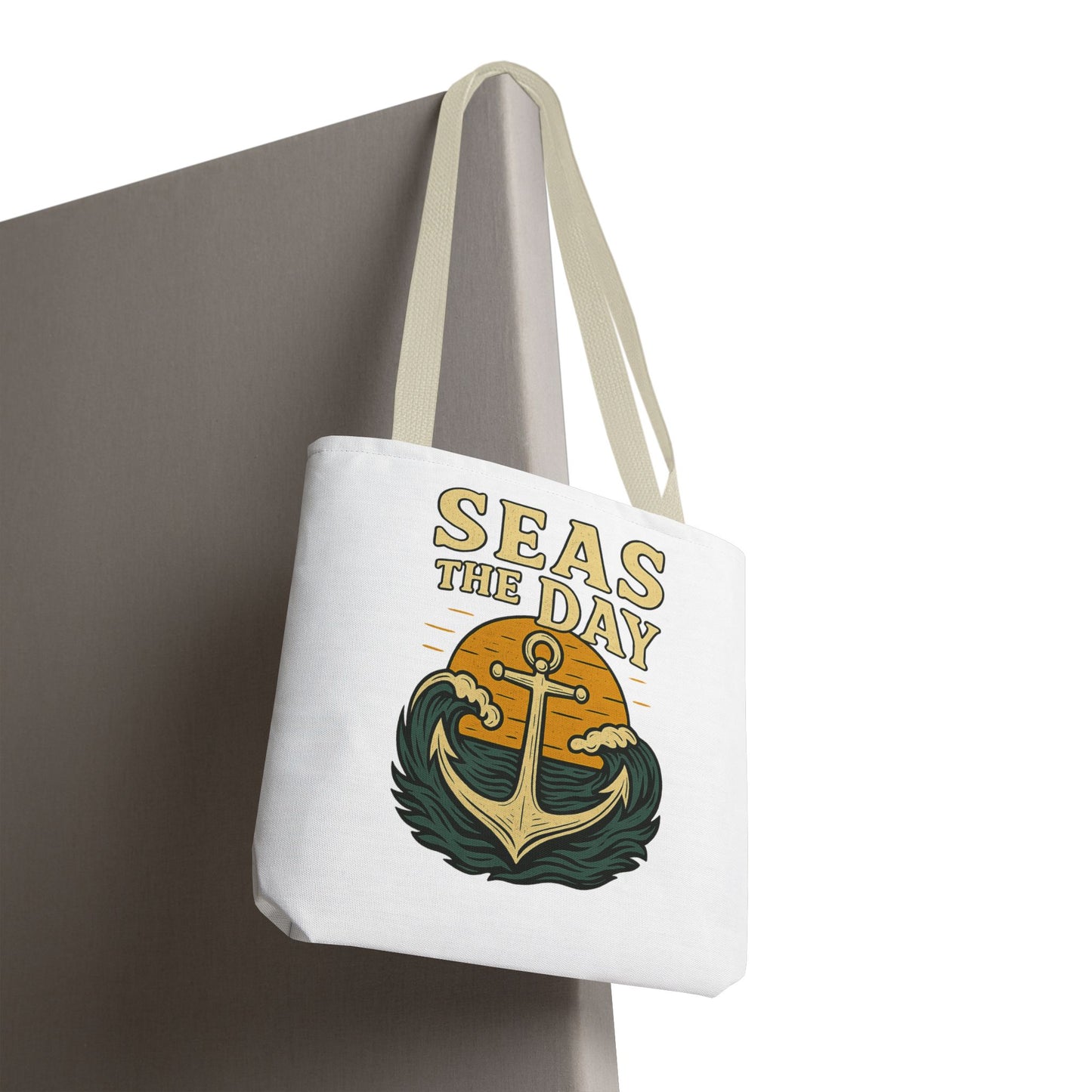 "Seas the Day" Nautical Tote Bag – Funny Beach Quote Canvas Bag with Anchor | Coastal Gift Idea for Summer, Travel, or Daily Use