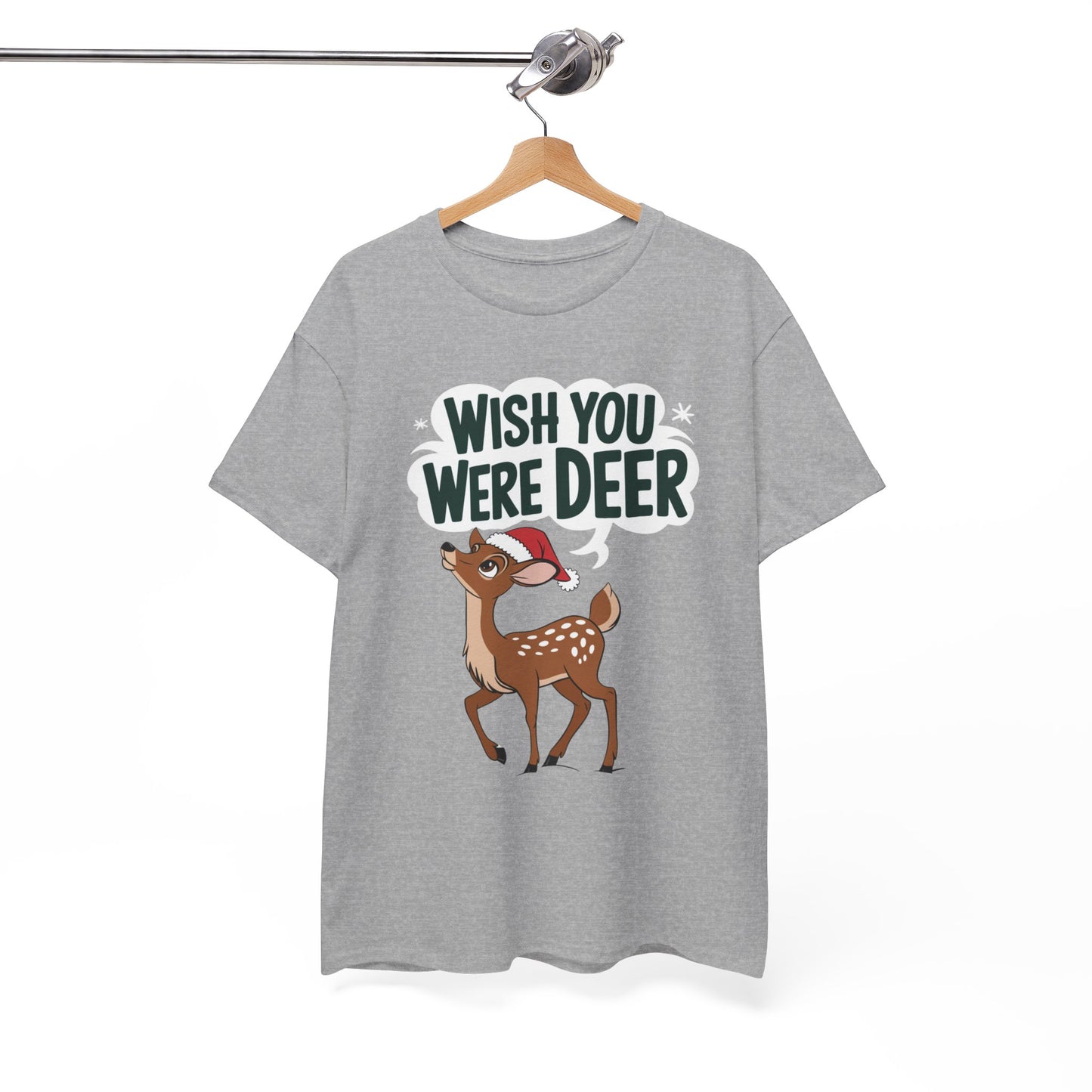 Wish You Were Deer Funny Christmas T-Shirt, Cute Reindeer Holiday Tee, Pun Christmas Shirt, Festive Santa Hat Deer Graphic Tee Gift