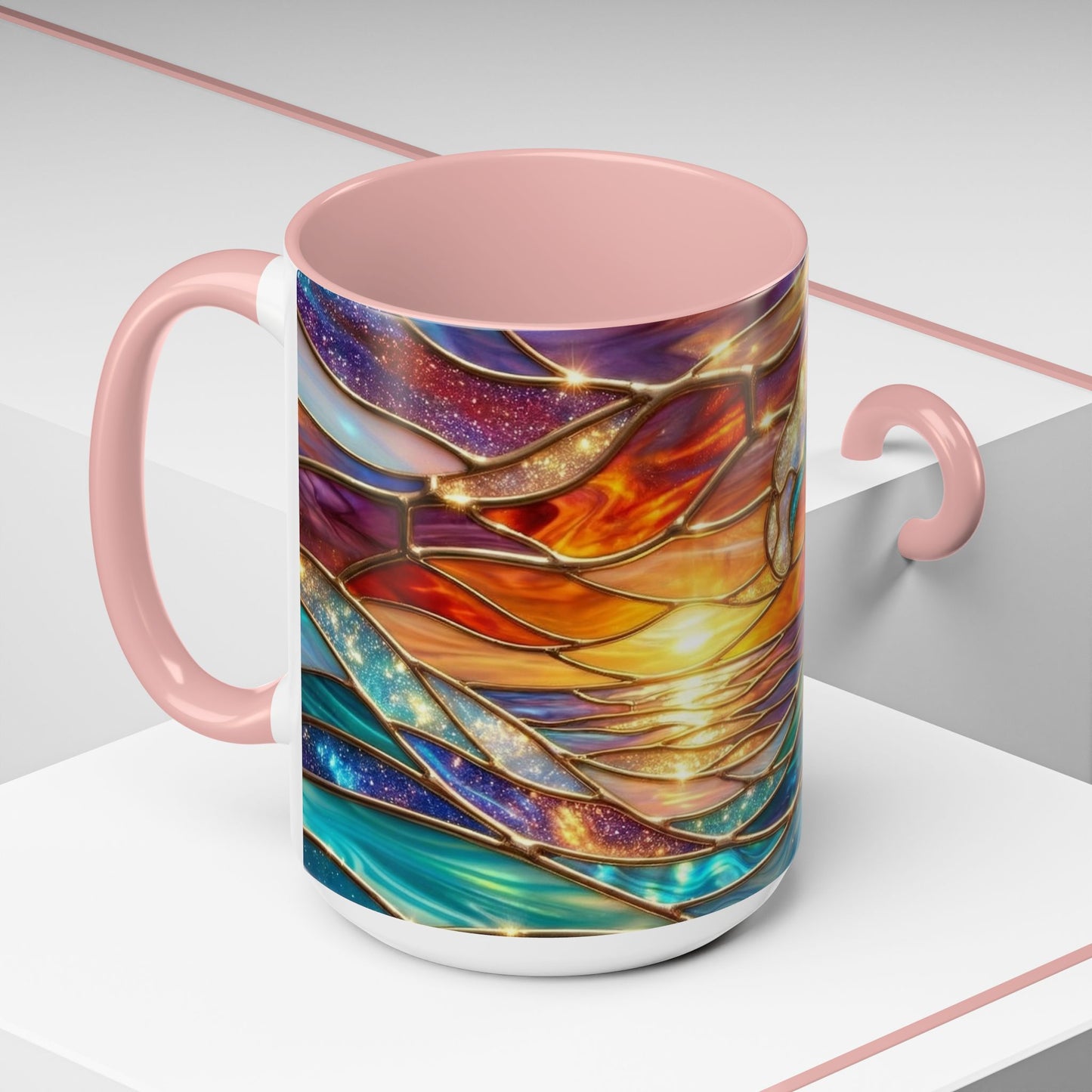 Stained Glass Wave Mug, Cosmic Ocean Coffee Cup, Celestial Sunrise Tea Mug, Surfer Beach Decor Gift, Starry Sea Art, Ocean Lover Cup