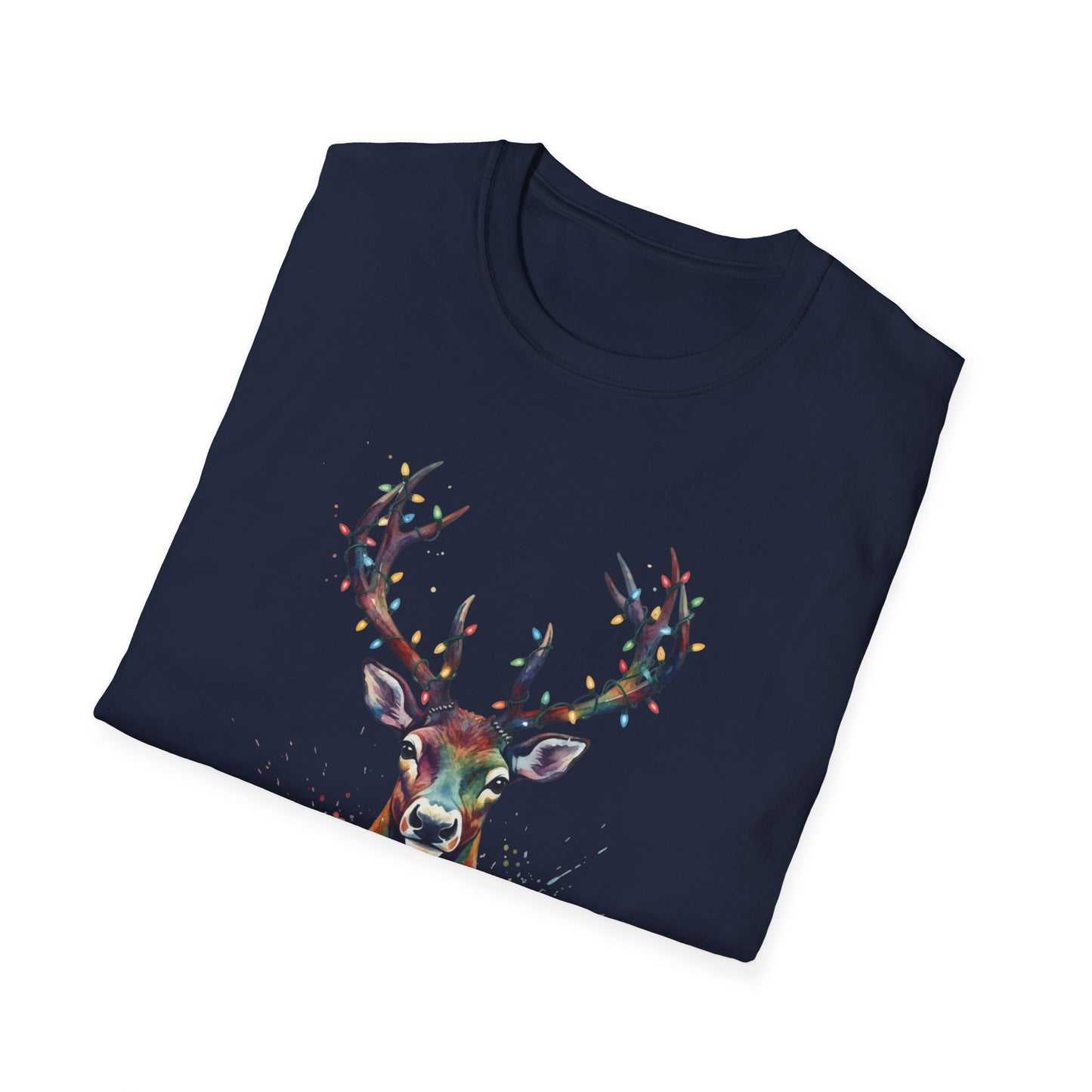 Christmas Deer Shirt, Watercolor Buck T-Shirt, Deer With Christmas Lights Tee, Holiday Wildlife Art Shirt, Colorful Deer Head Xmas Tee